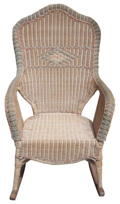 Antique Wicker Camelback Rocking Chair and Settee Loveseat Bench Rocker