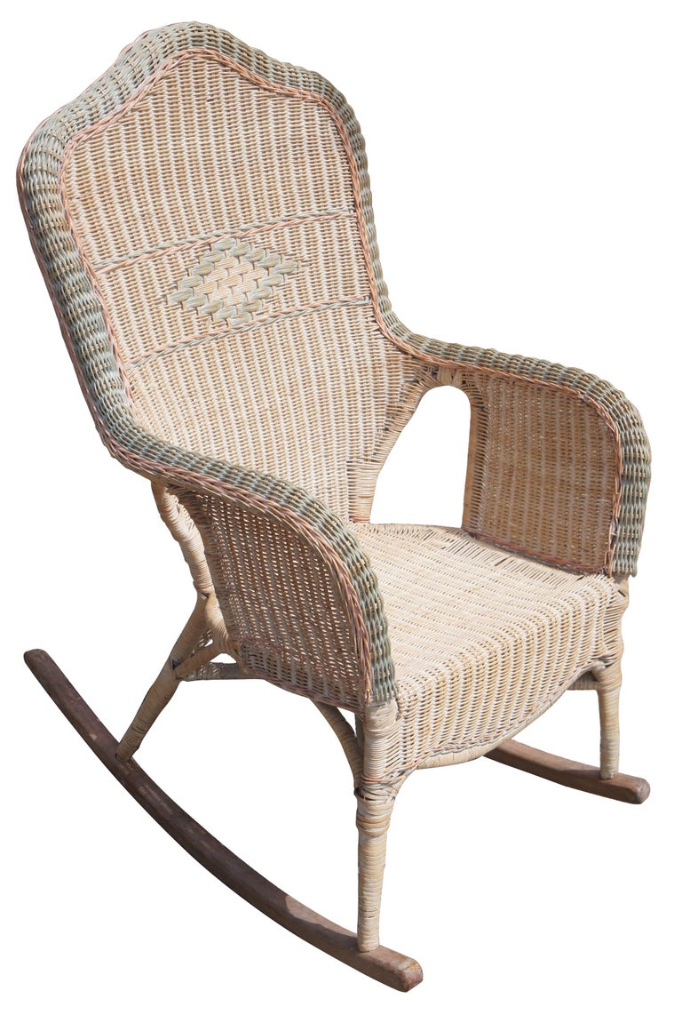 Antique Wicker Camelback Rocking Chair and Settee Loveseat Bench Rocker at 1stDibs