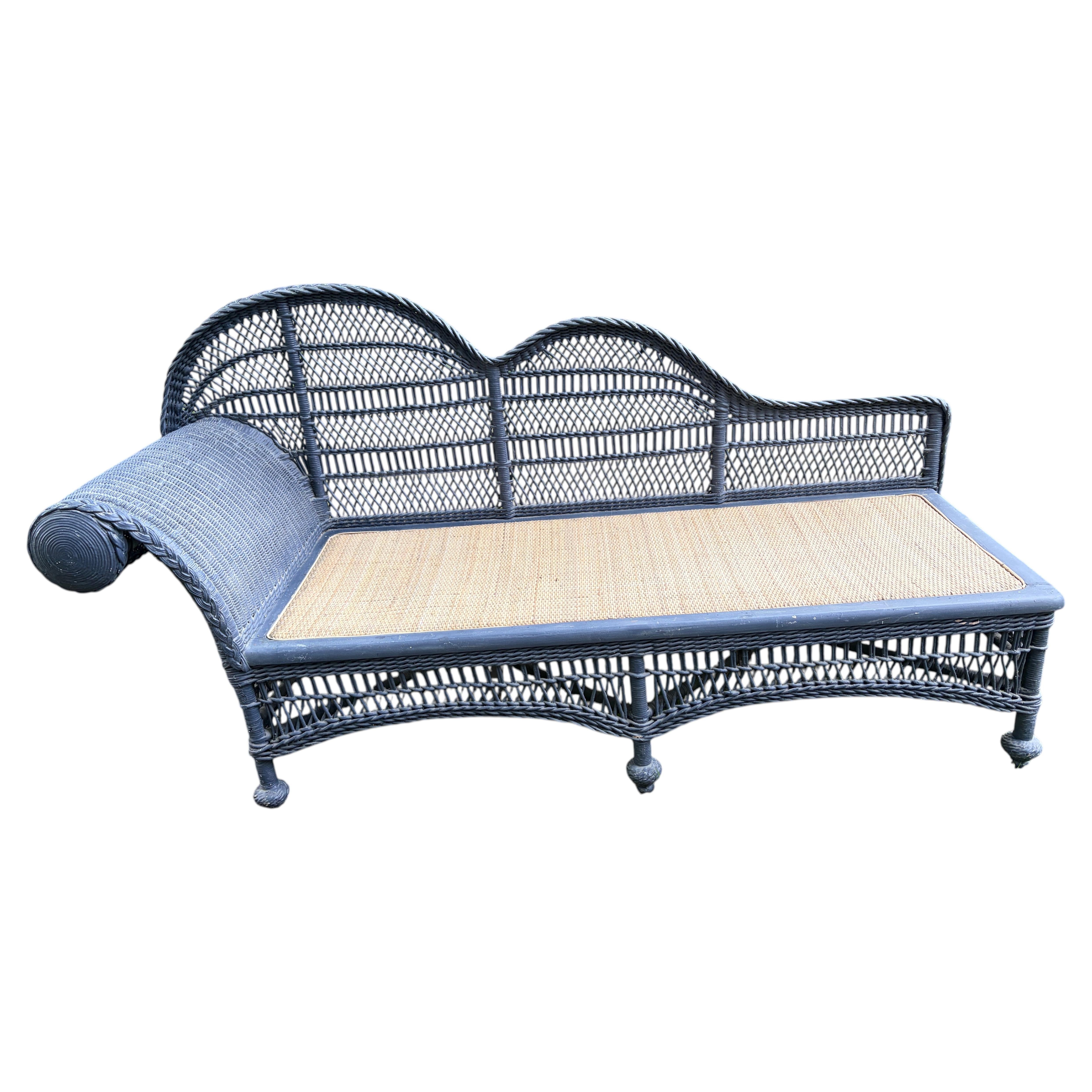 Victorian Hand-Woven Wicker Chaise Lounge, Late 19th Century