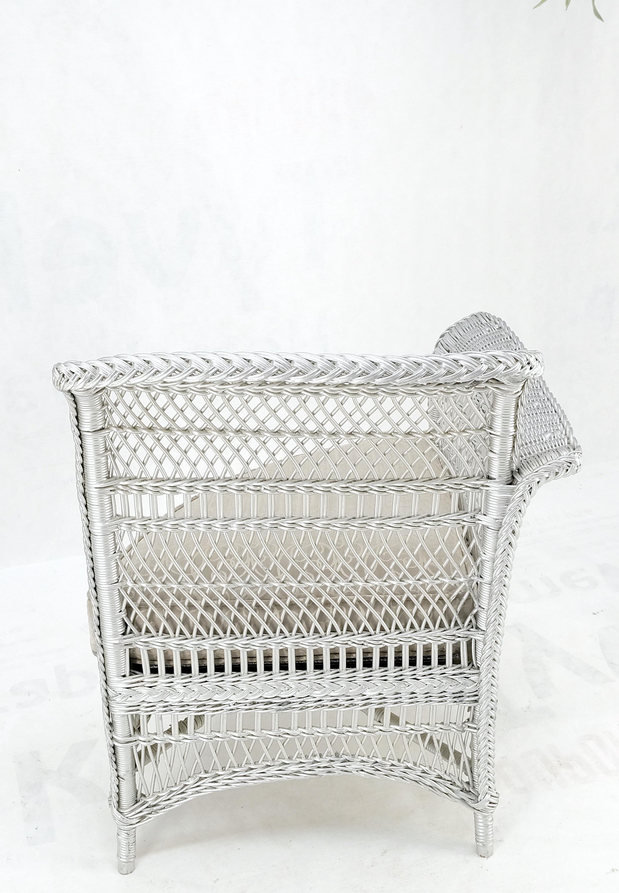 Antique Wicker Corner Chair Finished Painted in Silver Metal Finish Mint For Sale 7