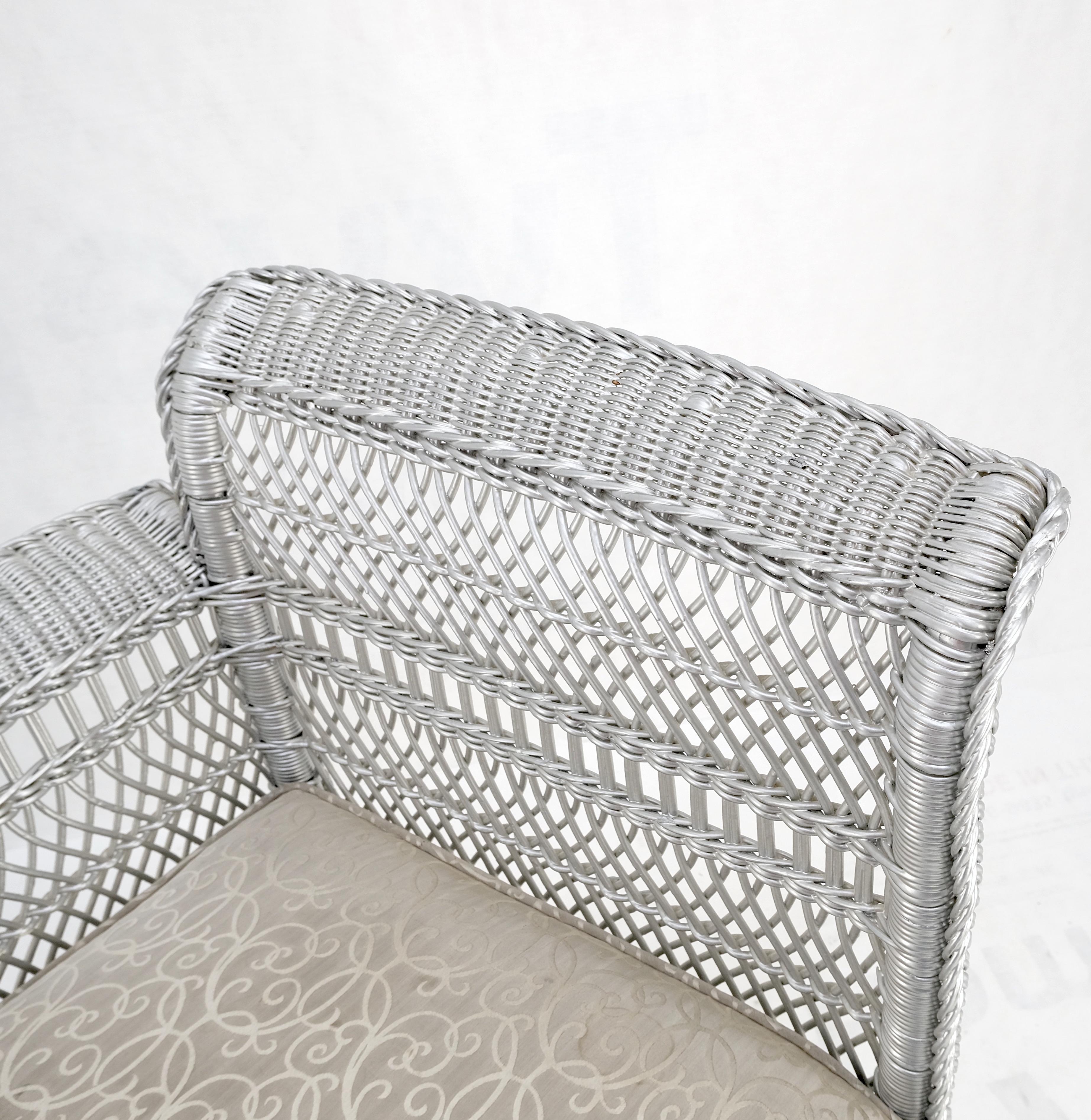 American Antique Wicker Corner Chair Finished Painted in Silver Metal Finish Mint For Sale