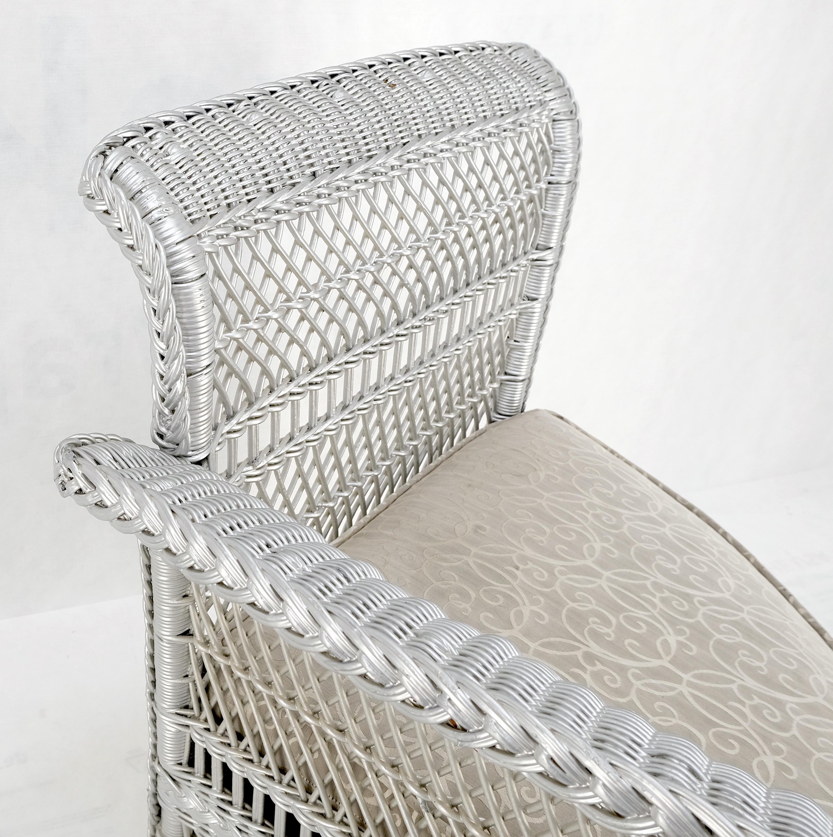20th Century Antique Wicker Corner Chair Finished Painted in Silver Metal Finish Mint For Sale