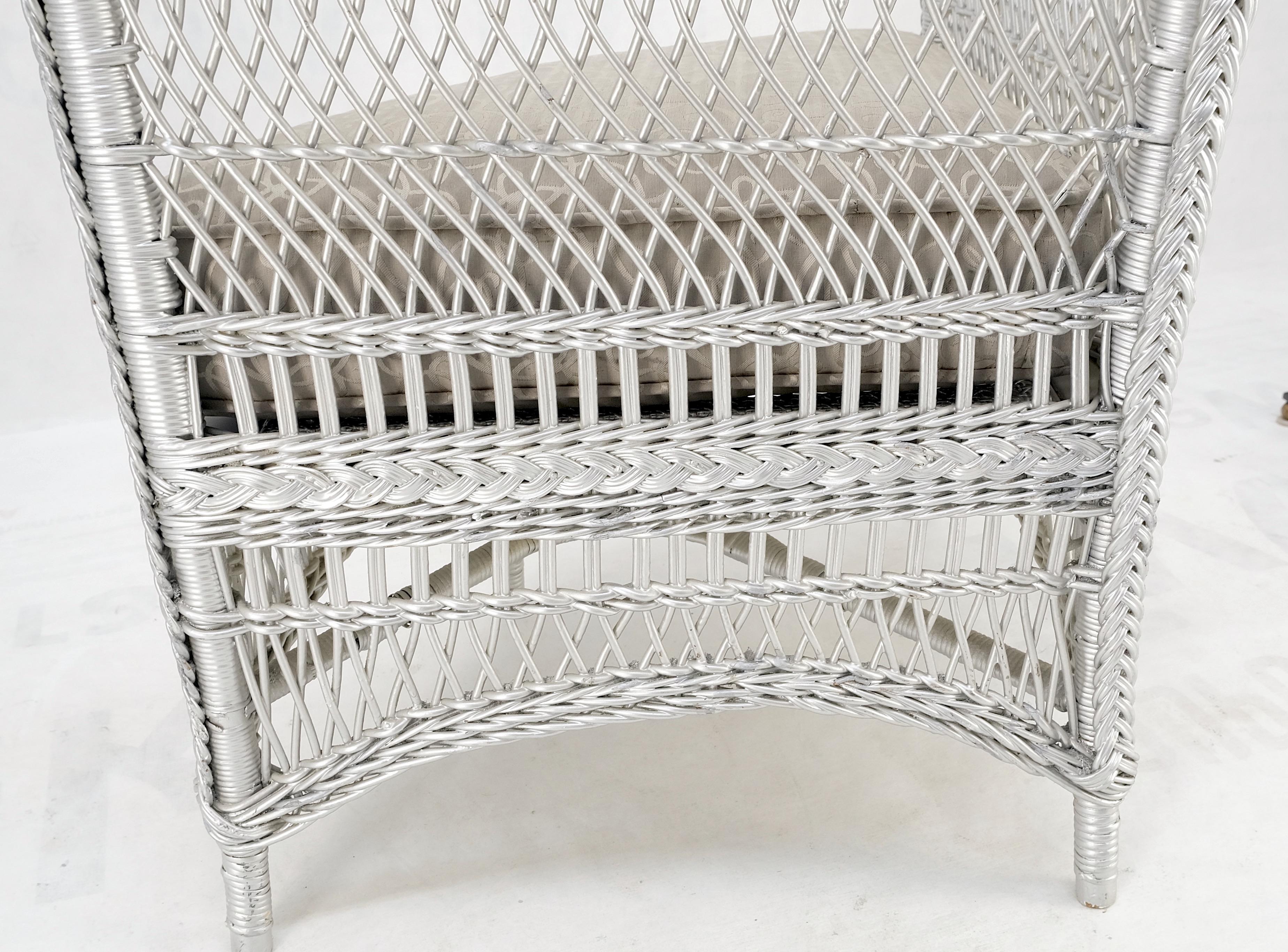 Antique Wicker Corner Chair Finished Painted in Silver Metal Finish Mint For Sale 2