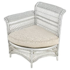 Antique Wicker Corner Chair Finished Painted in Silver Metal Finish Mint