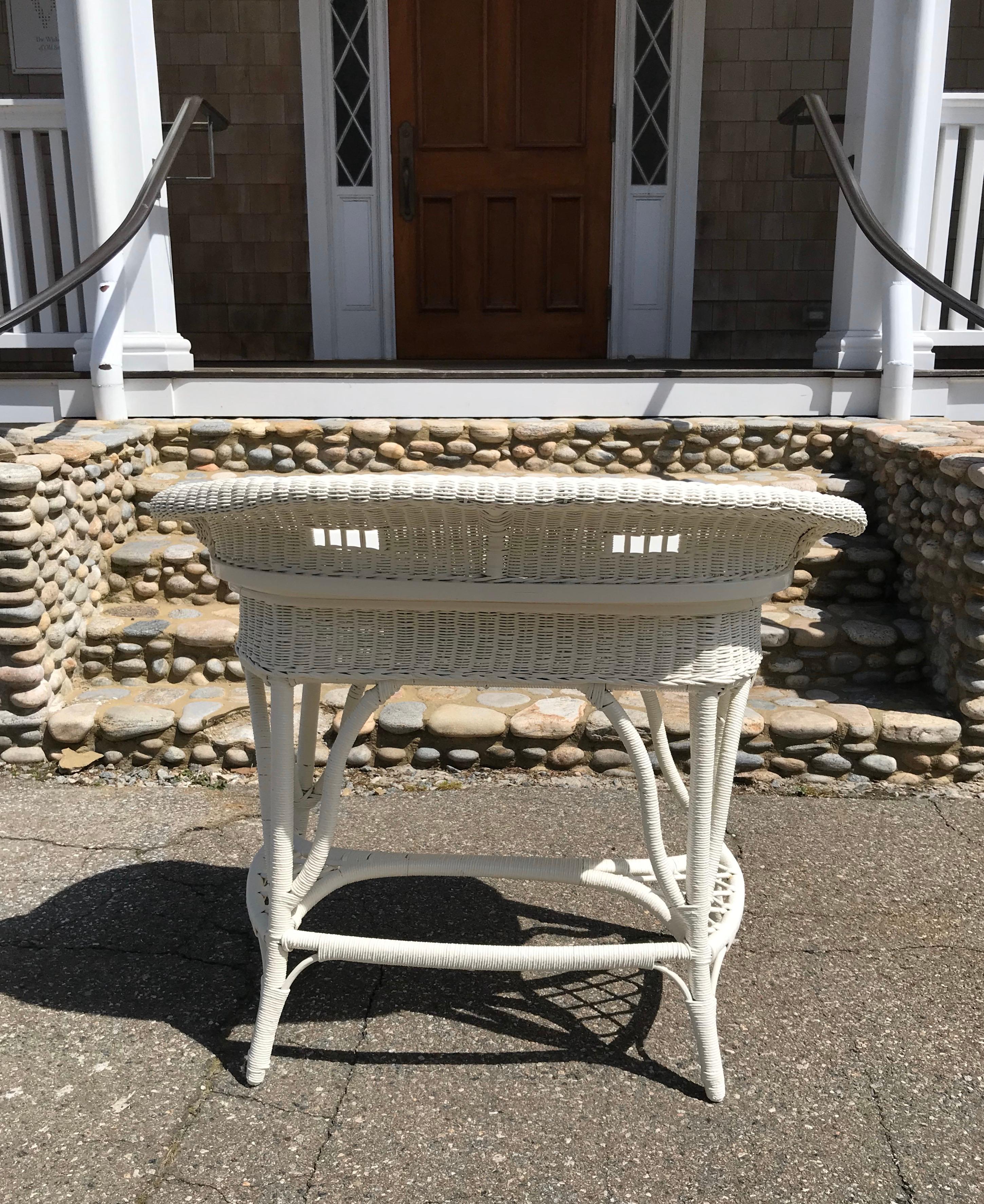 Hand-Woven Antique Wicker Desk and Chair