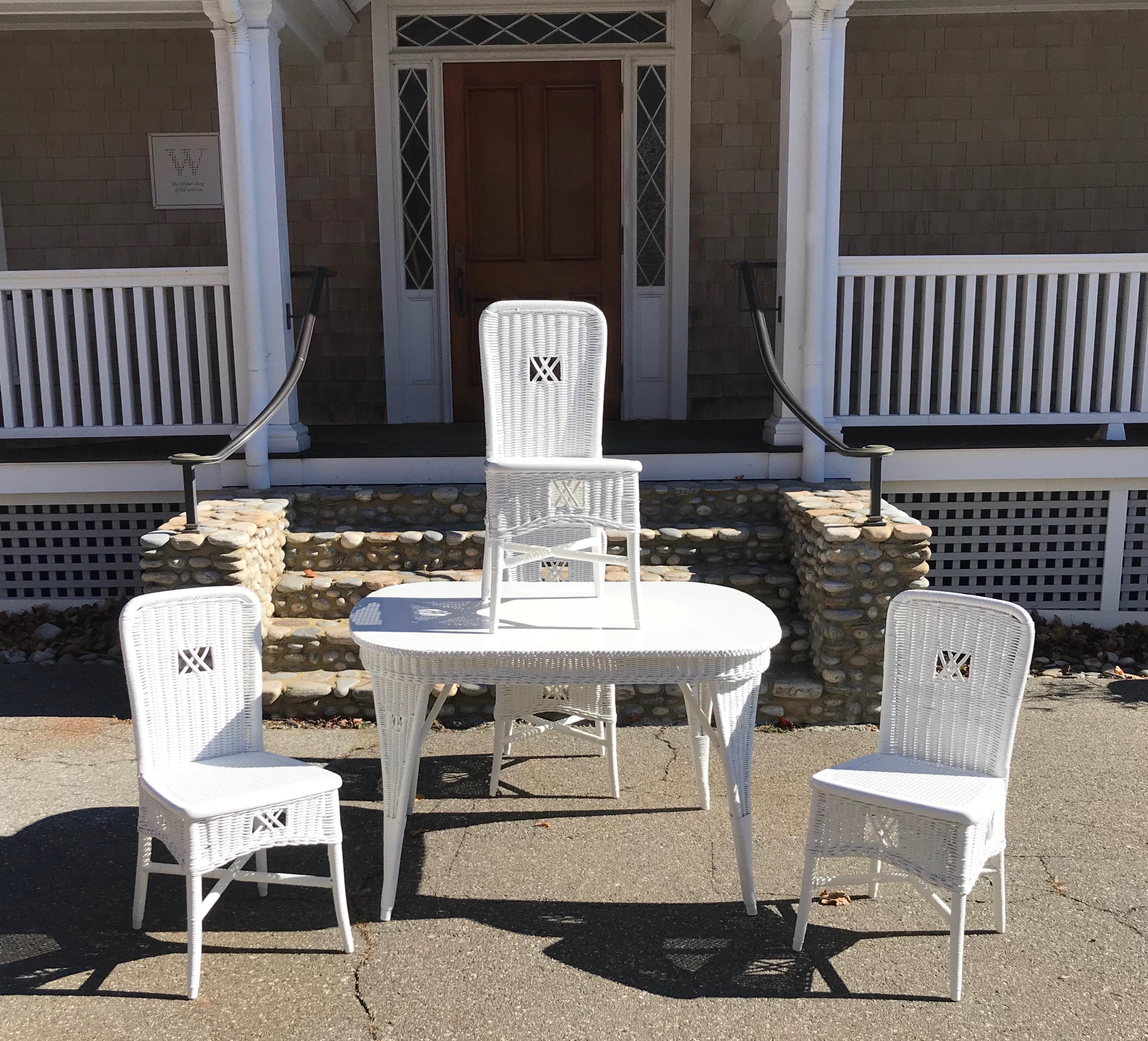 Hand-Crafted Antique Wicker Dining Table and Chairs