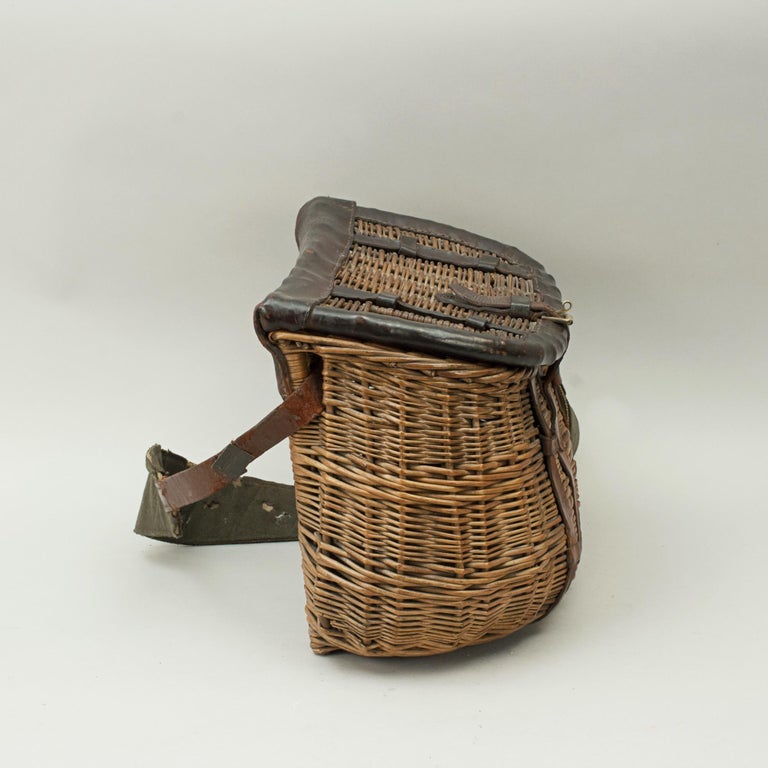 Antique Wicker Fishing Creel with Leather Trim at 1stDibs