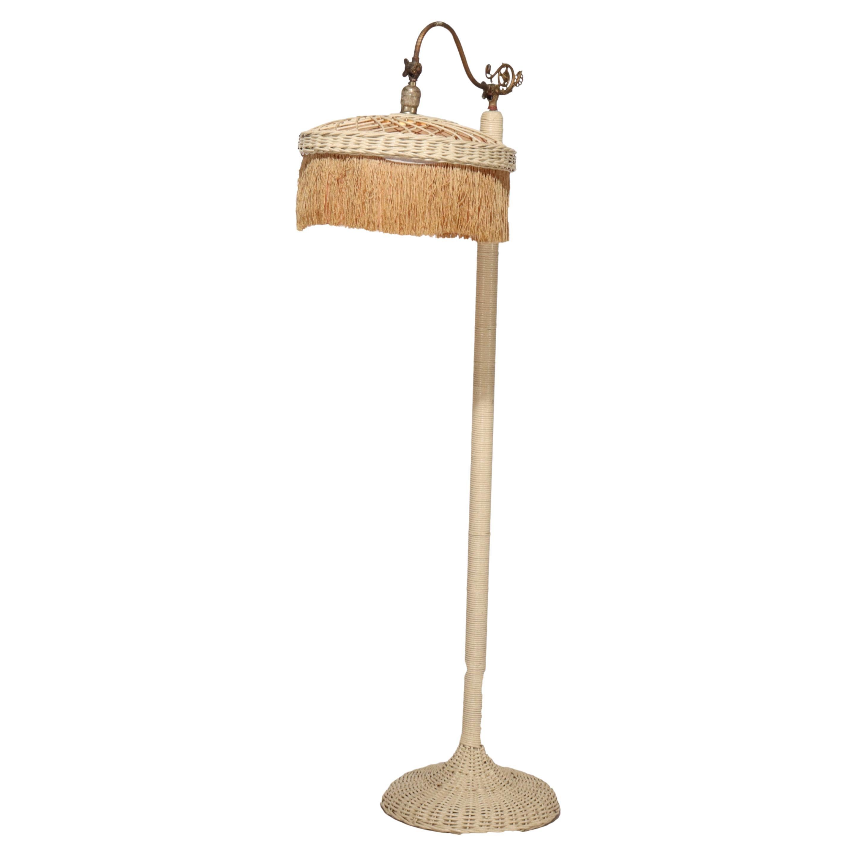 Antique Wicker Floor Lamp C1910 For Sale