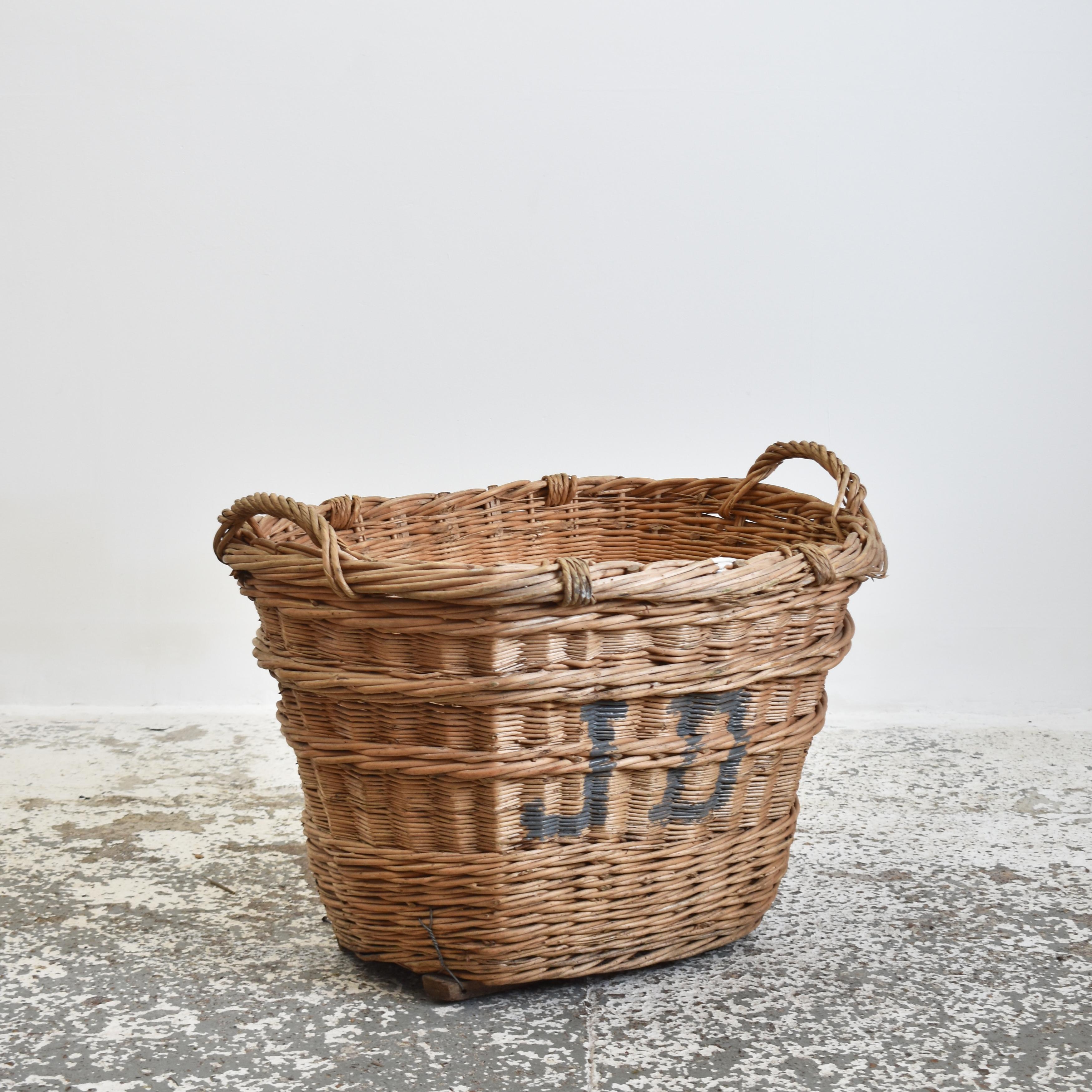 French Provincial Antique Wicker French Champagne Log Basket