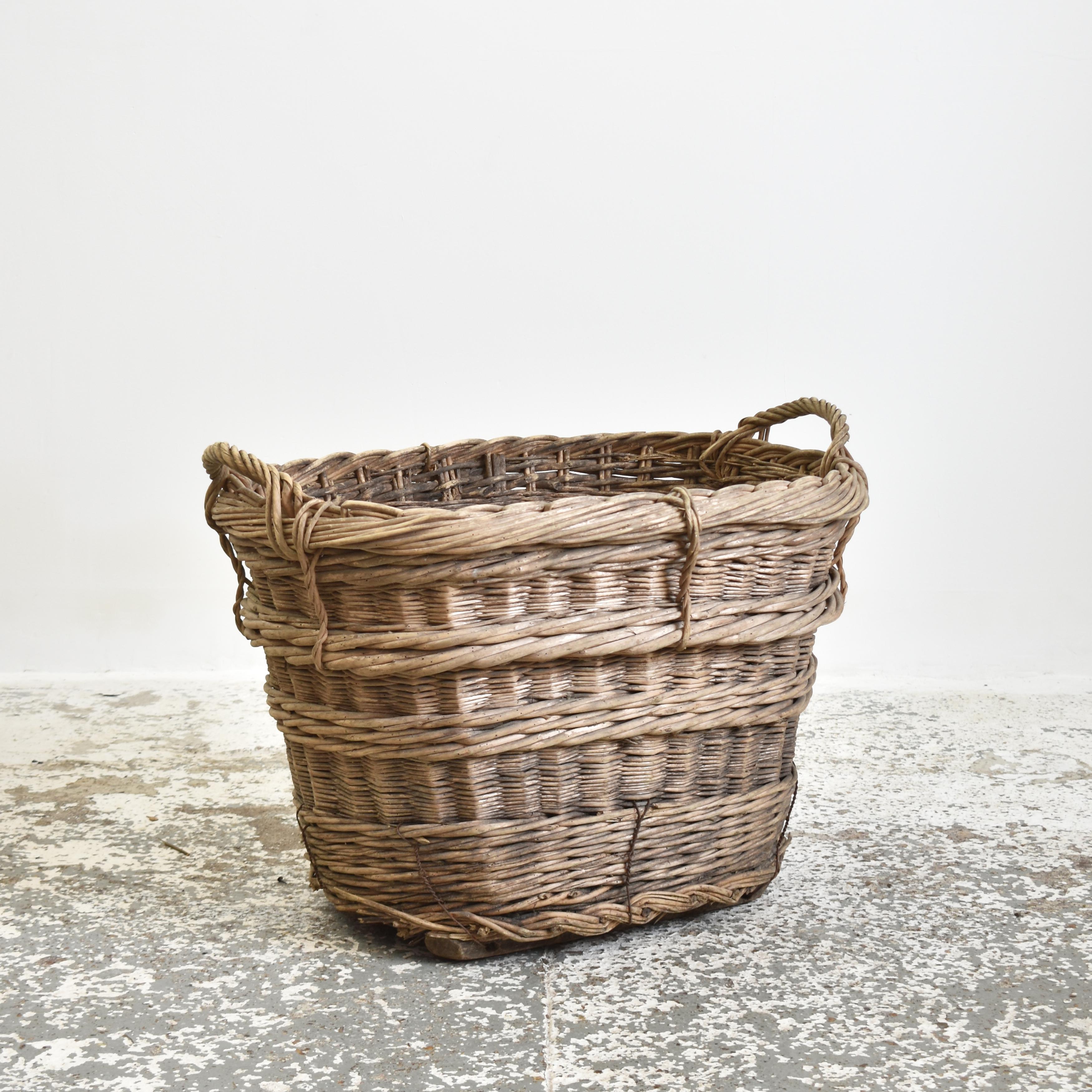 French Provincial Antique Wicker French Champagne Log Basket