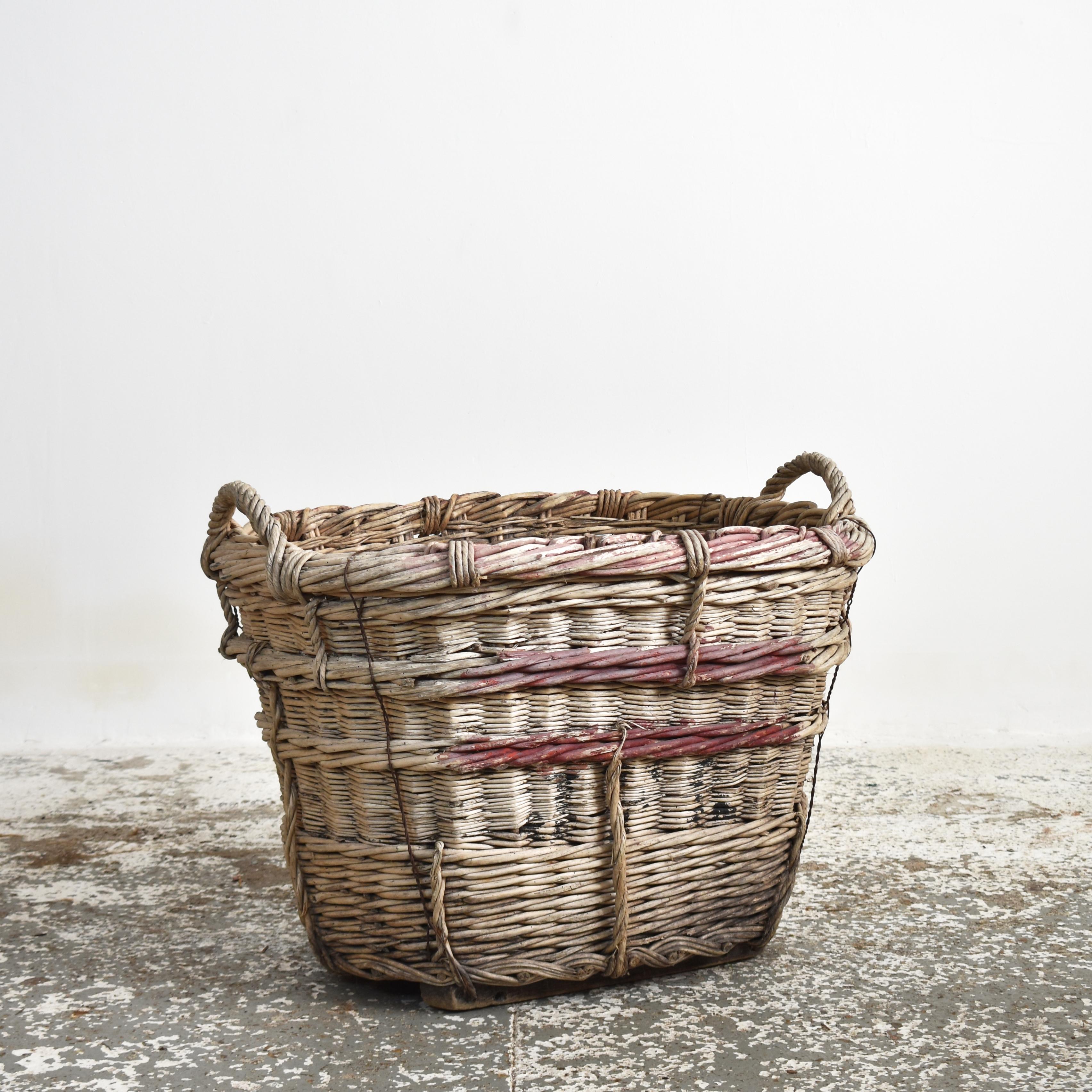 French Provincial Antique Wicker French Champagne Log Basket For Sale