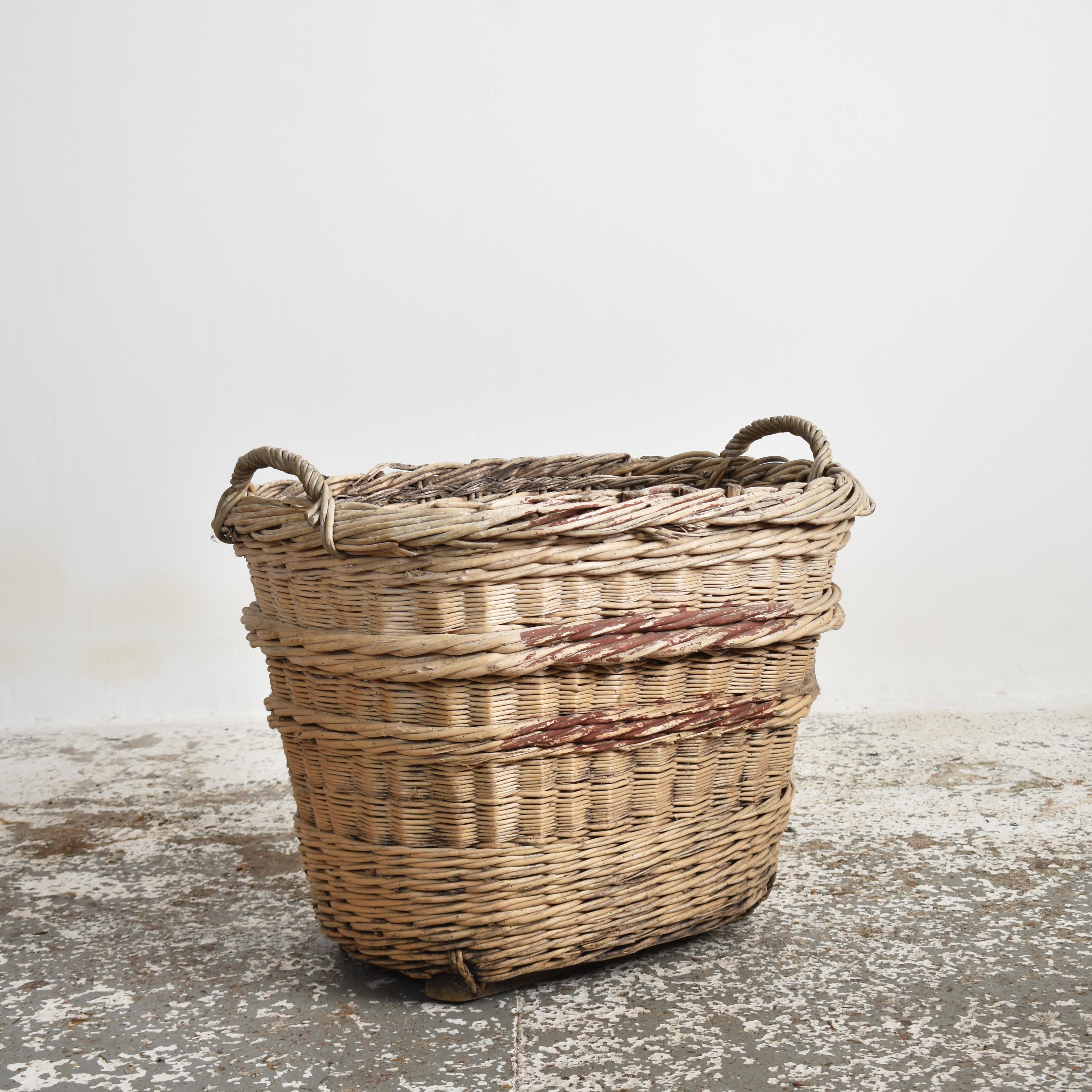 French Provincial Antique Wicker French Champagne Log Basket For Sale