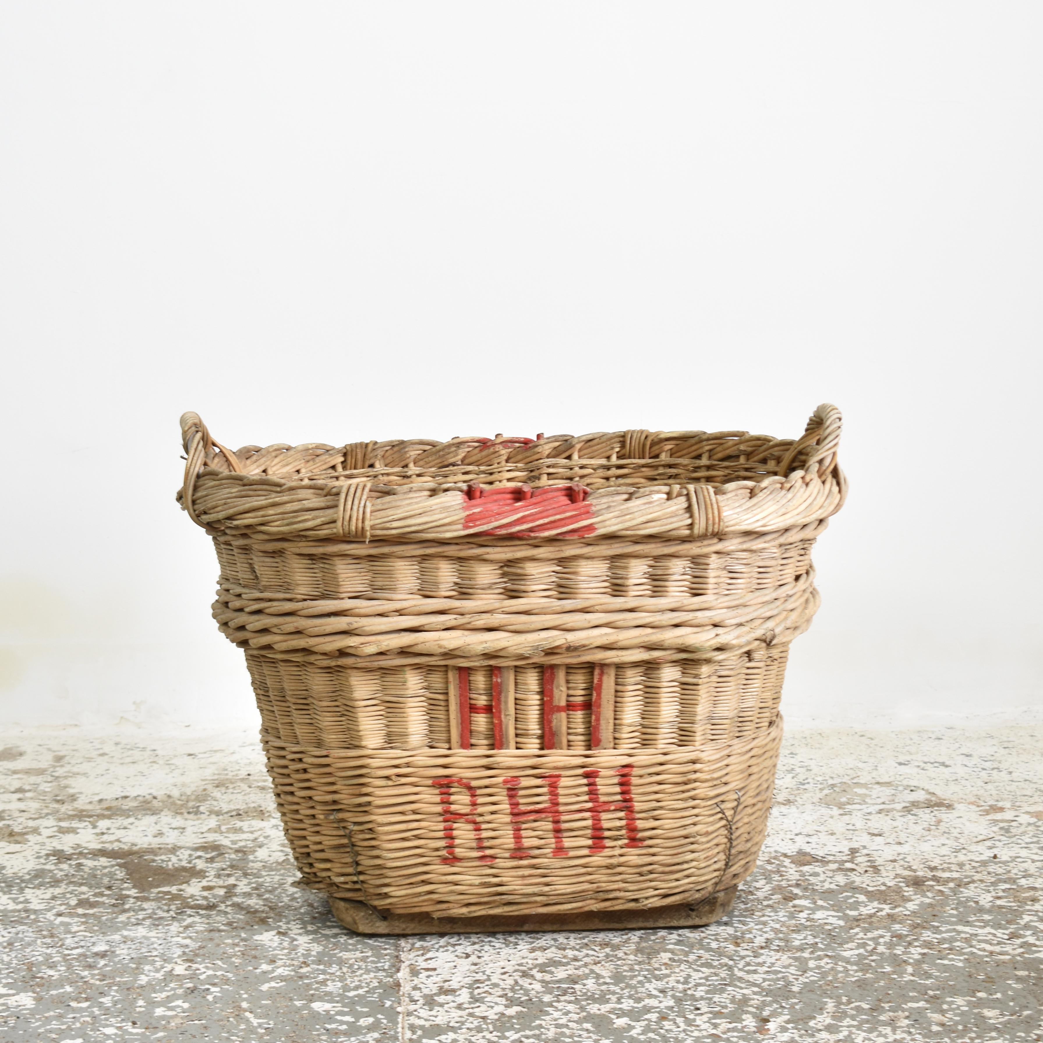 French Provincial Antique Wicker French Champagne Log Basket