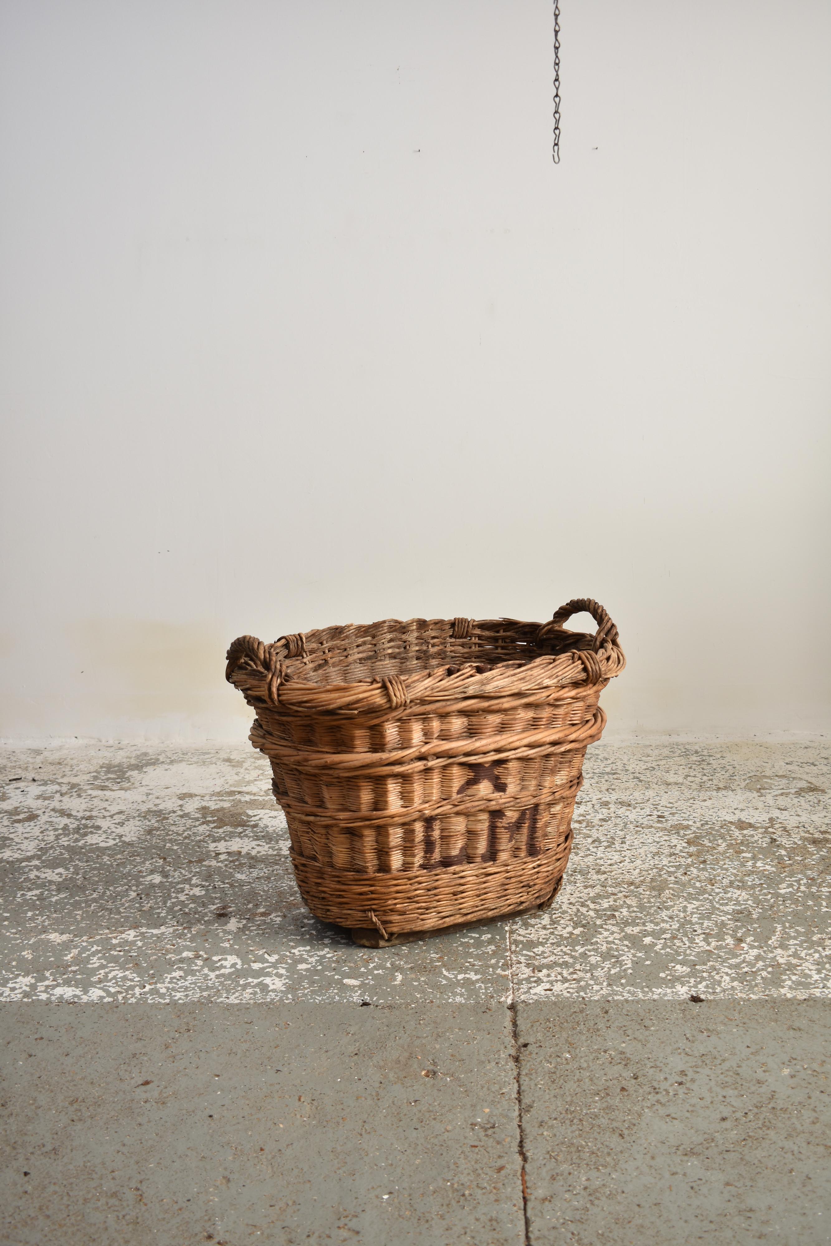 French Provincial Antique Wicker French Champagne Log Basket