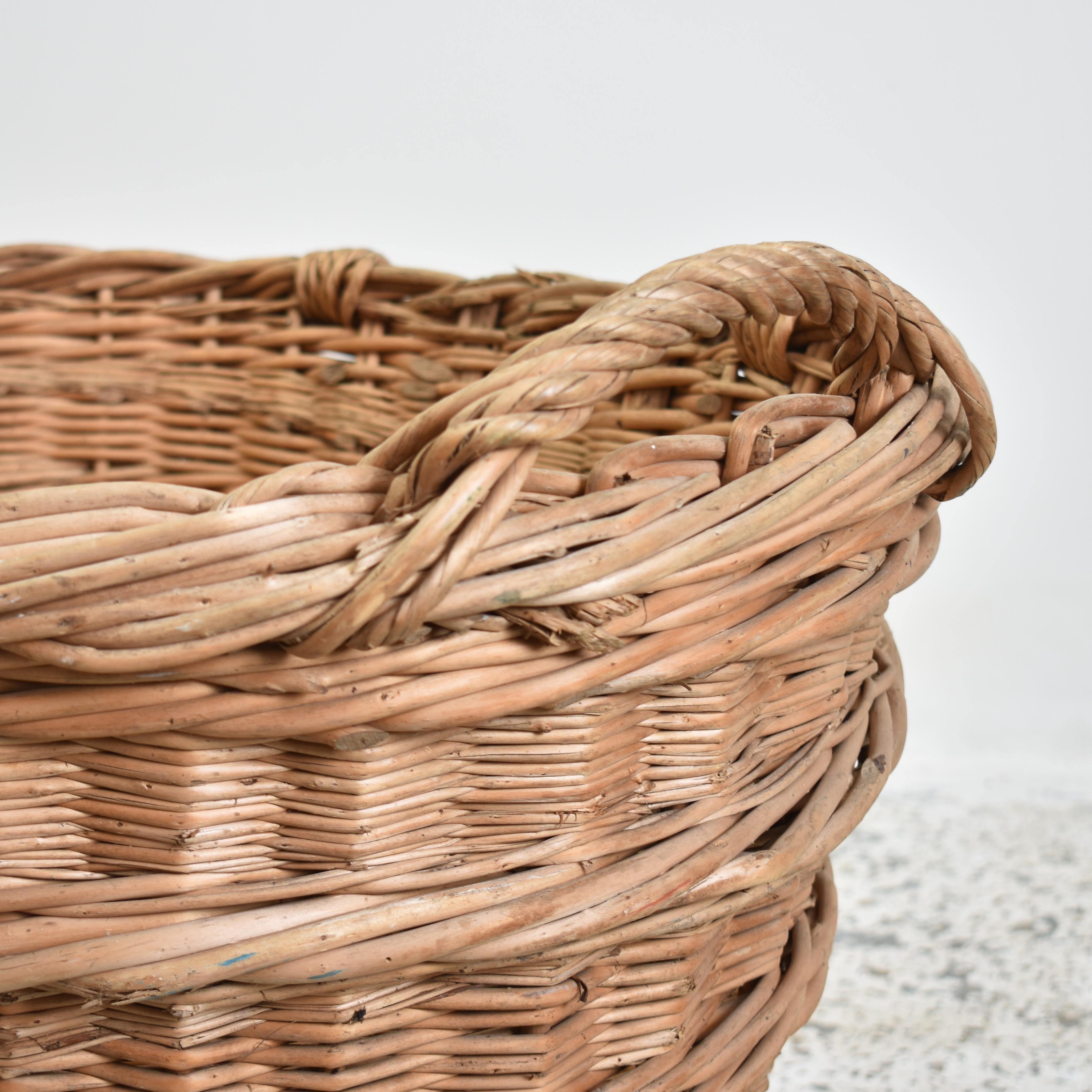 Hand-Woven Antique Wicker French Champagne Log Basket