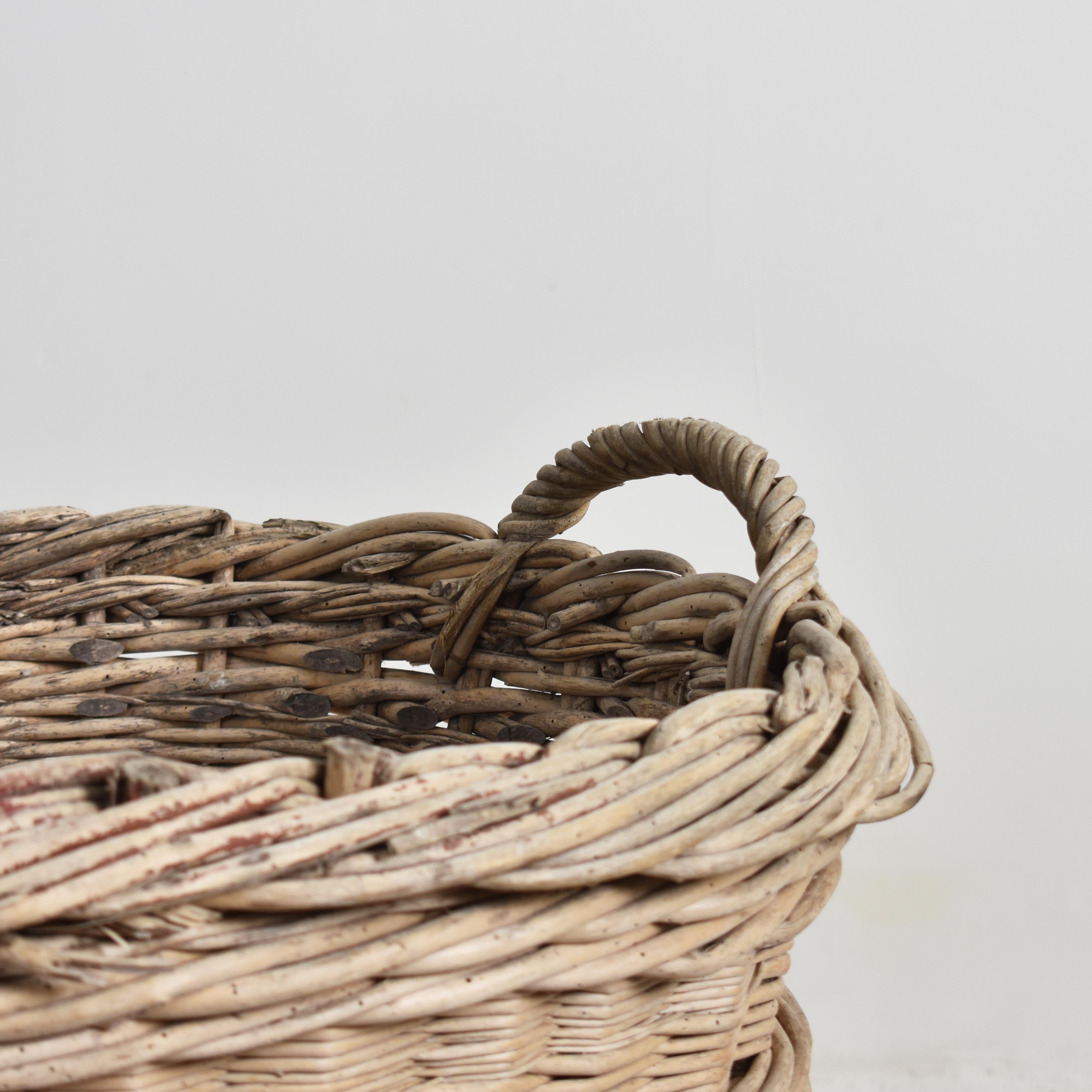 Hand-Woven Antique Wicker French Champagne Log Basket For Sale