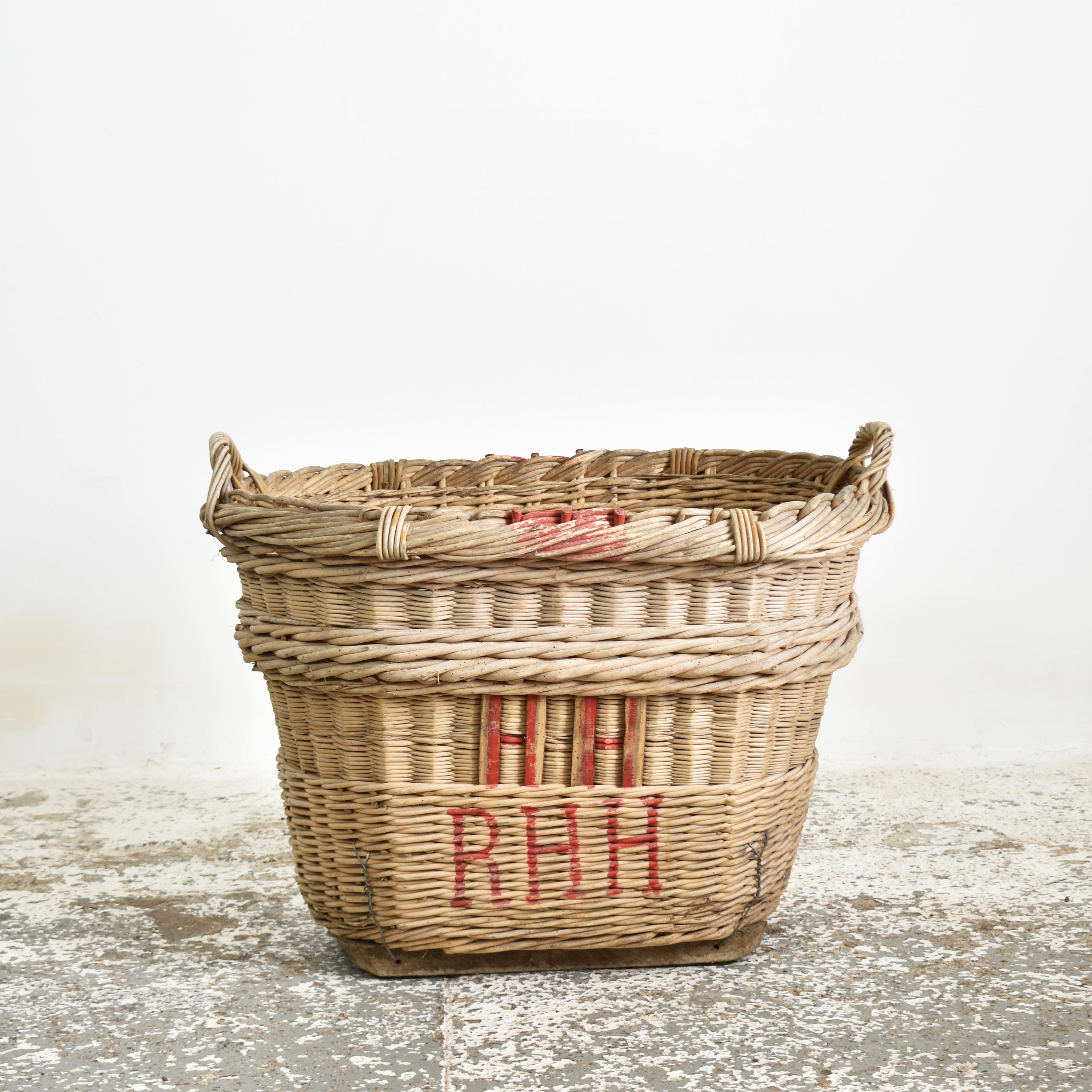 Hand-Woven Antique Wicker French Champagne Log Basket
