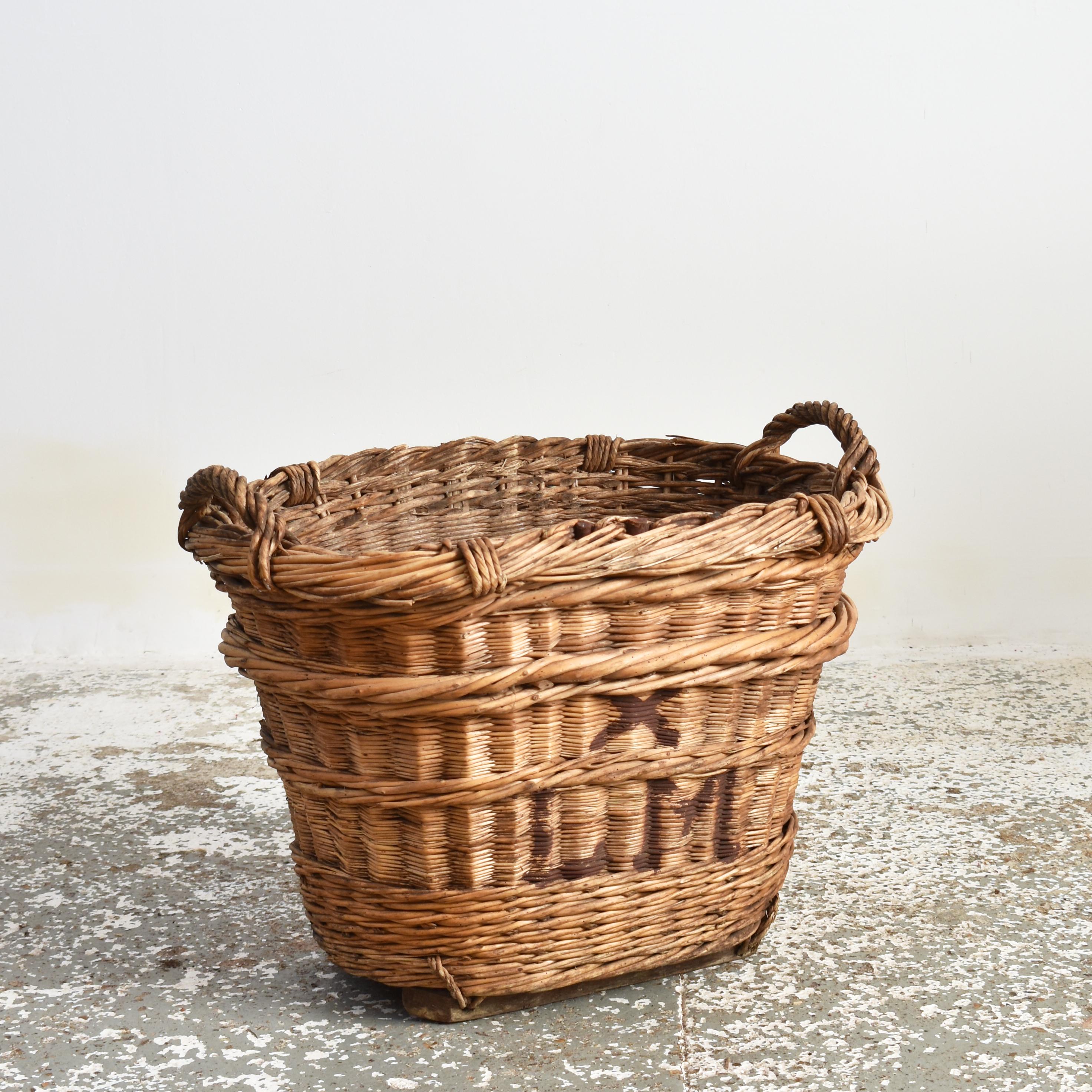 Hand-Woven Antique Wicker French Champagne Log Basket