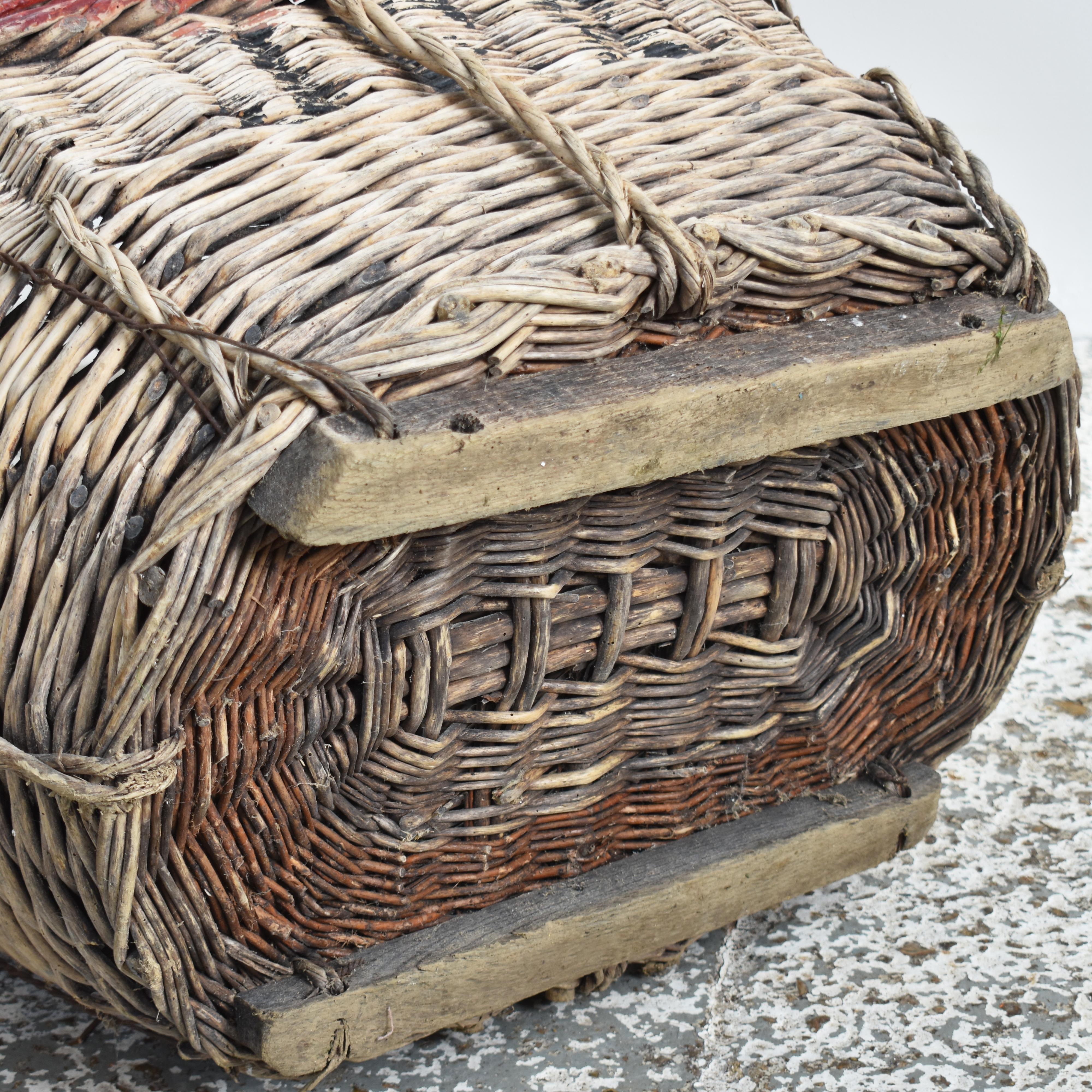 20th Century Antique Wicker French Champagne Log Basket For Sale