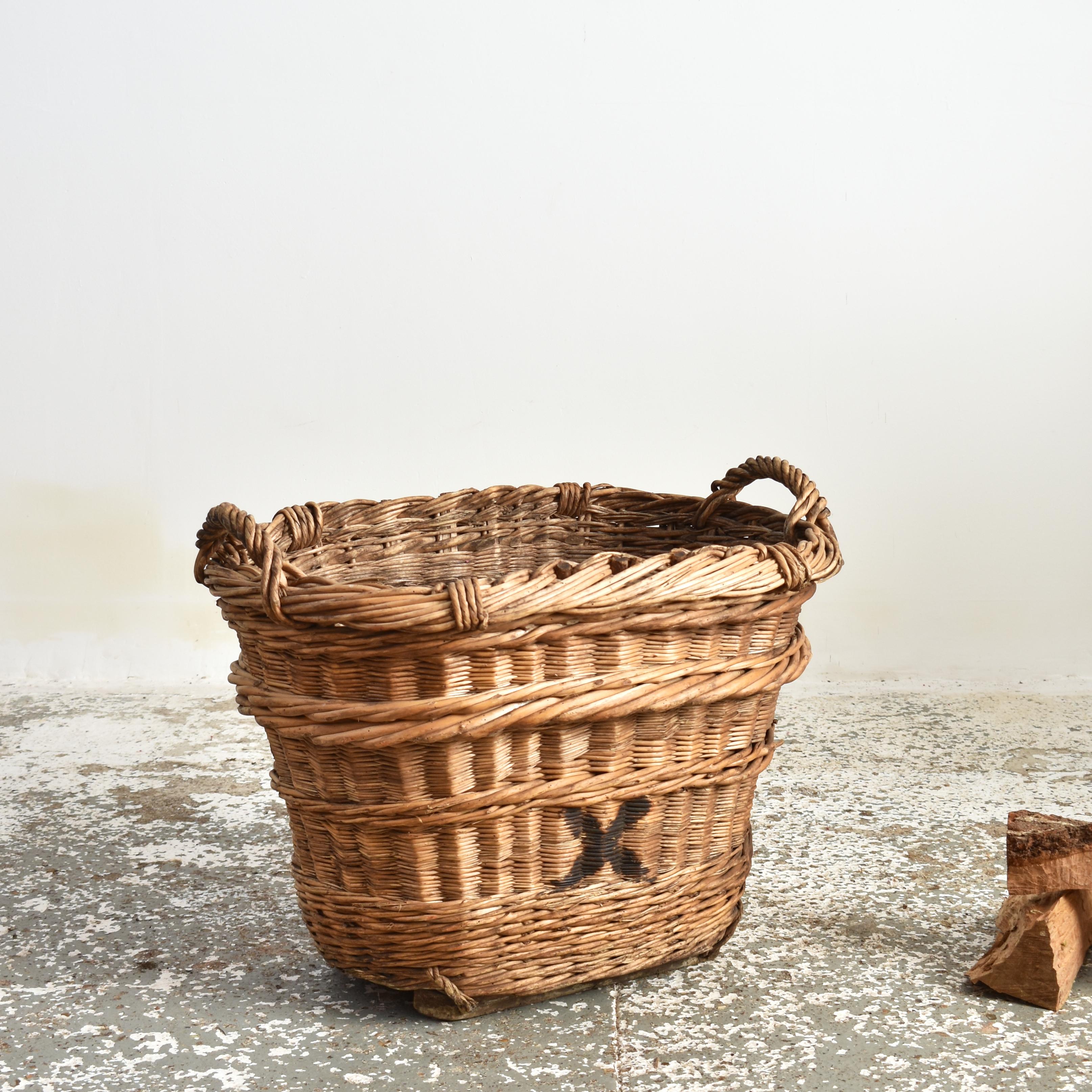 Antique Wicker French Champagne Log Basket 1