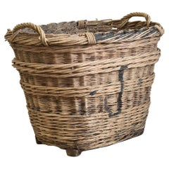 Antique Wicker French Champagne Log Basket
