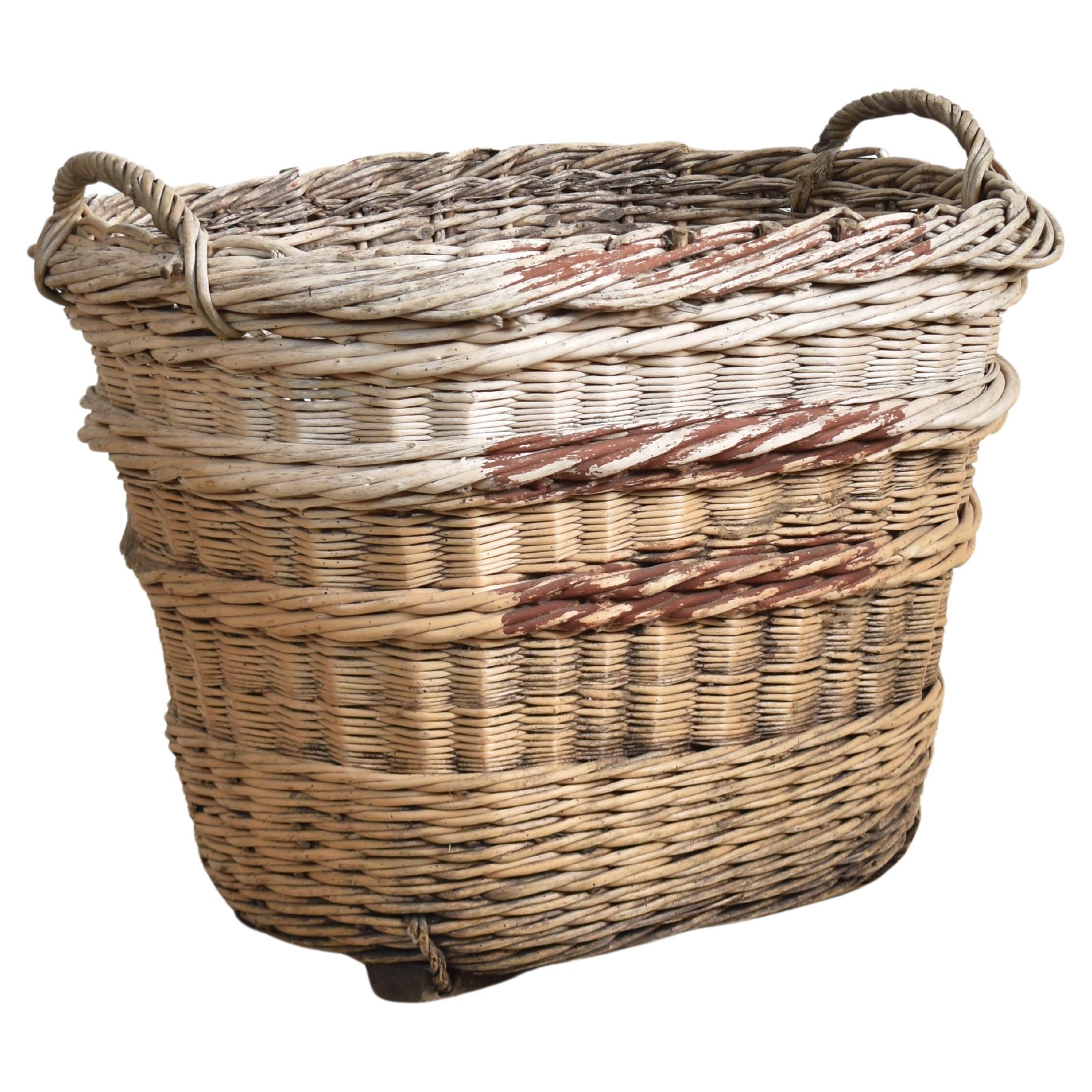Antique Wicker French Champagne Log Basket For Sale