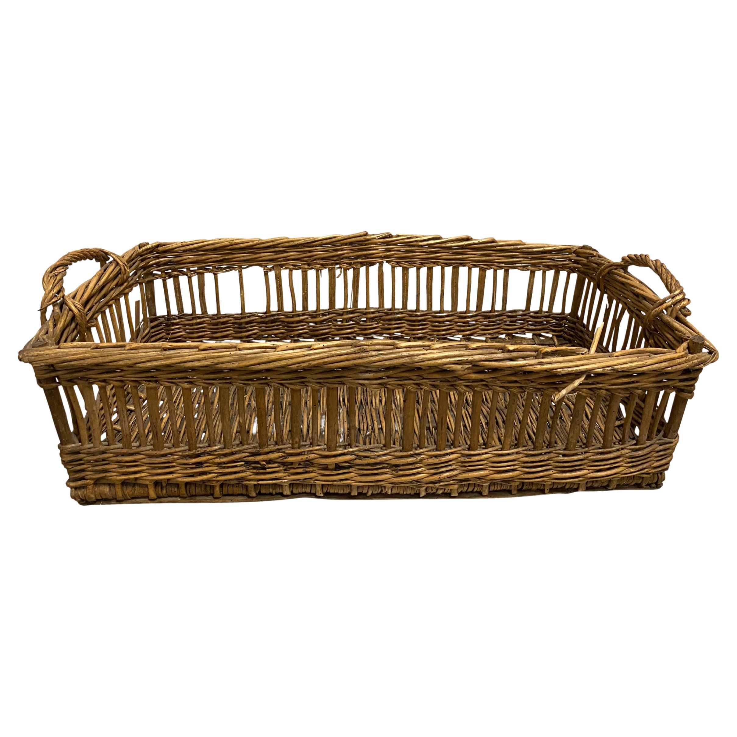 Antique Wicker Gathering Basket For Sale