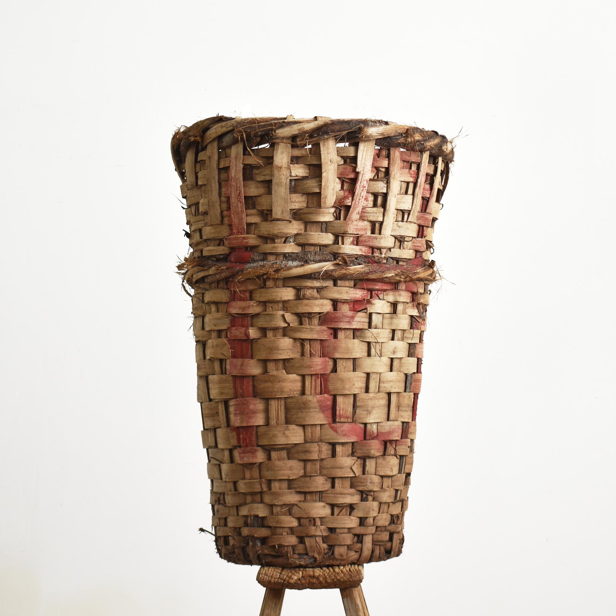 French Provincial Antique Wicker Grape Harvest Log Basket For Sale
