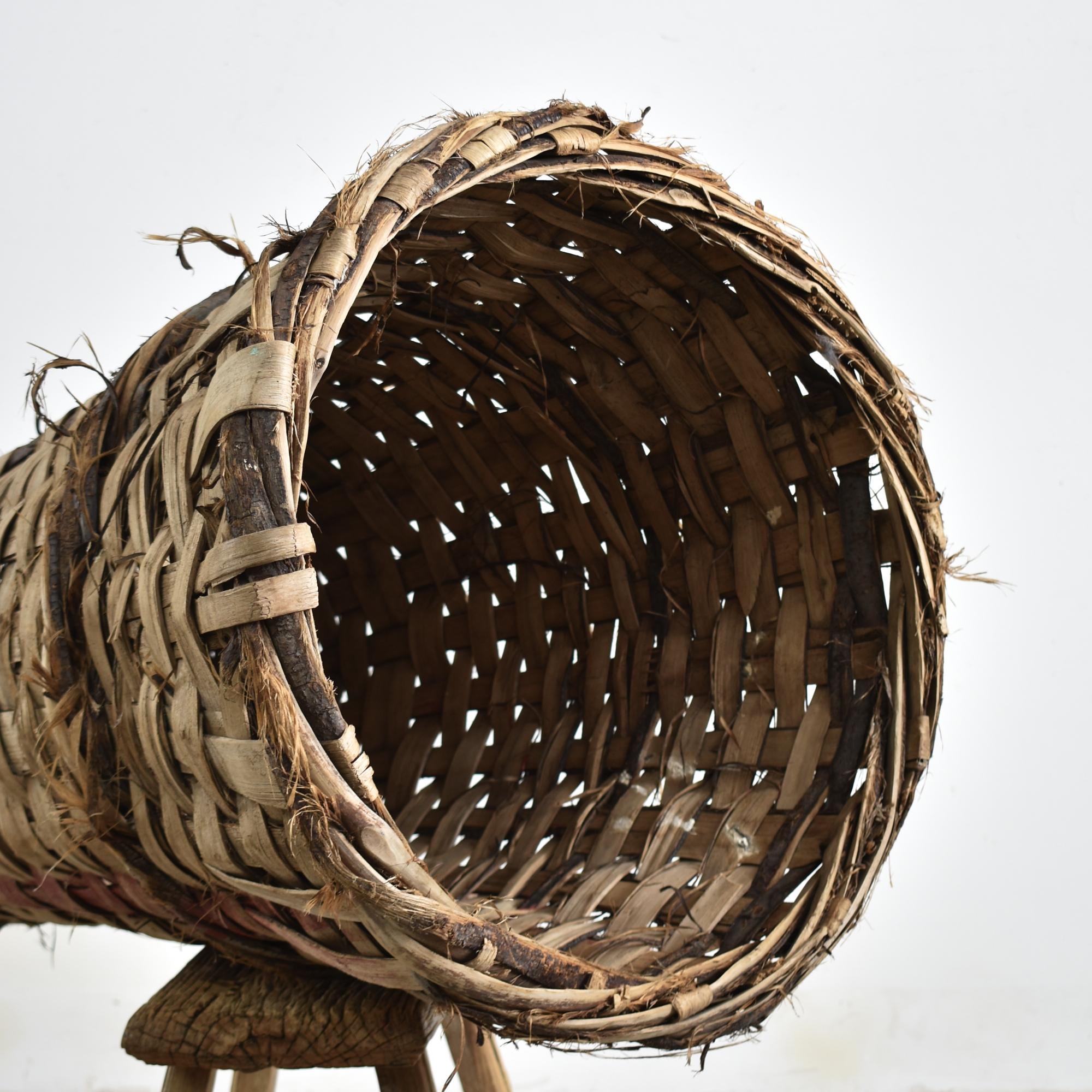Turkish Antique Wicker Grape Harvest Log Basket For Sale