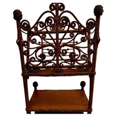 Antique Wicker Magazine / Display Cabinet, Hand-Woven Reed and Wood, USA, 1890