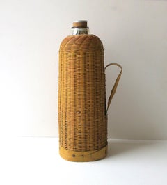 Antique Wicker Mercury Glass Thermos Pitcher