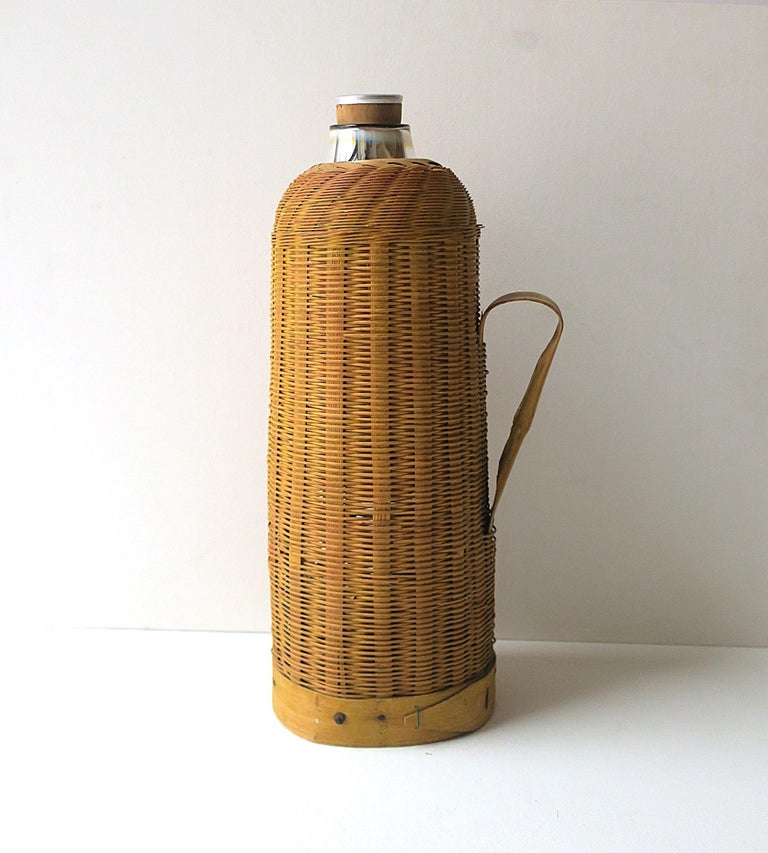 Antique Wicker Mercury Glass Thermos Pitcher For Sale at 1stDibs