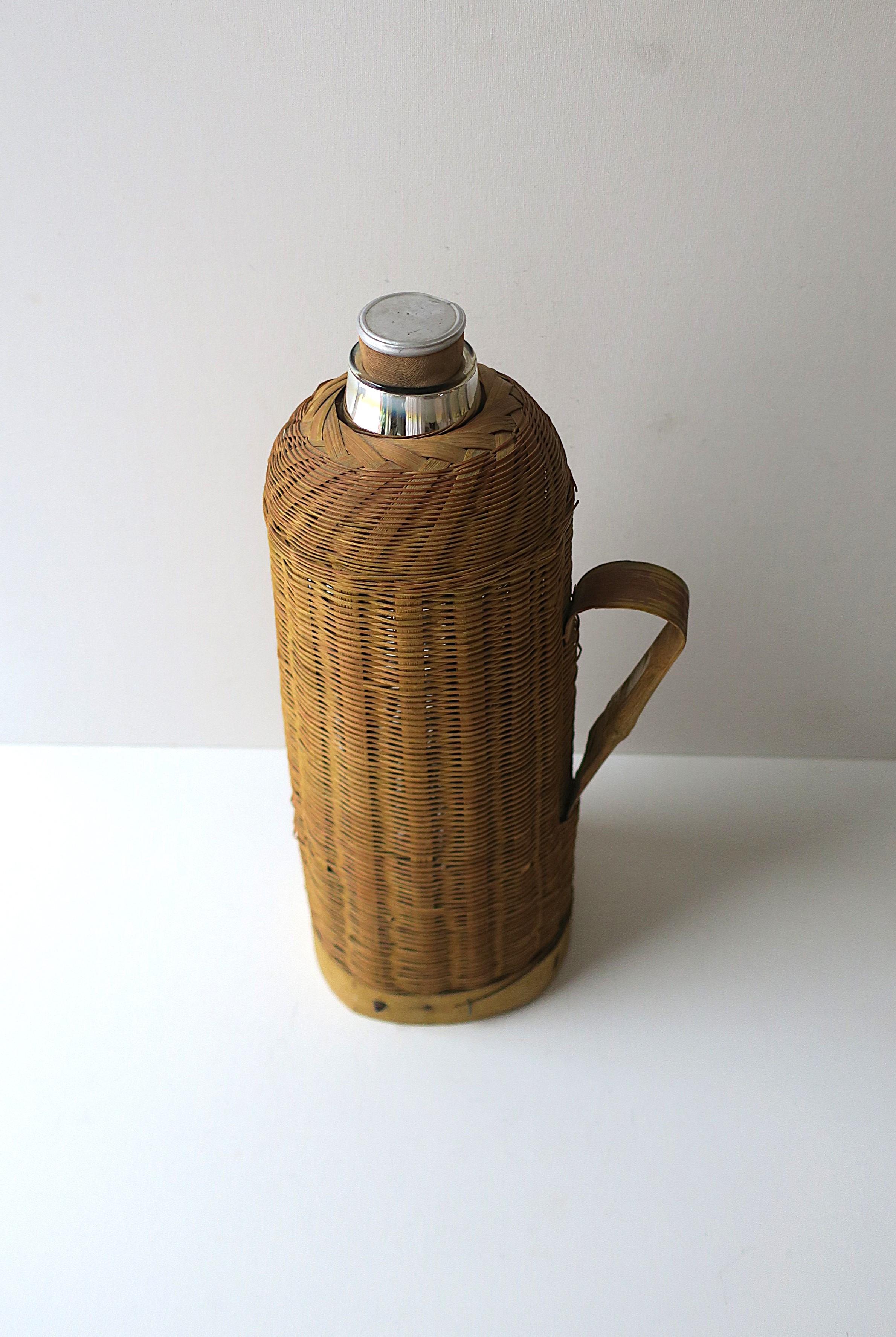 Antique Wicker Mercury Glass Thermos Pitcher In Good Condition For Sale In New York, NY