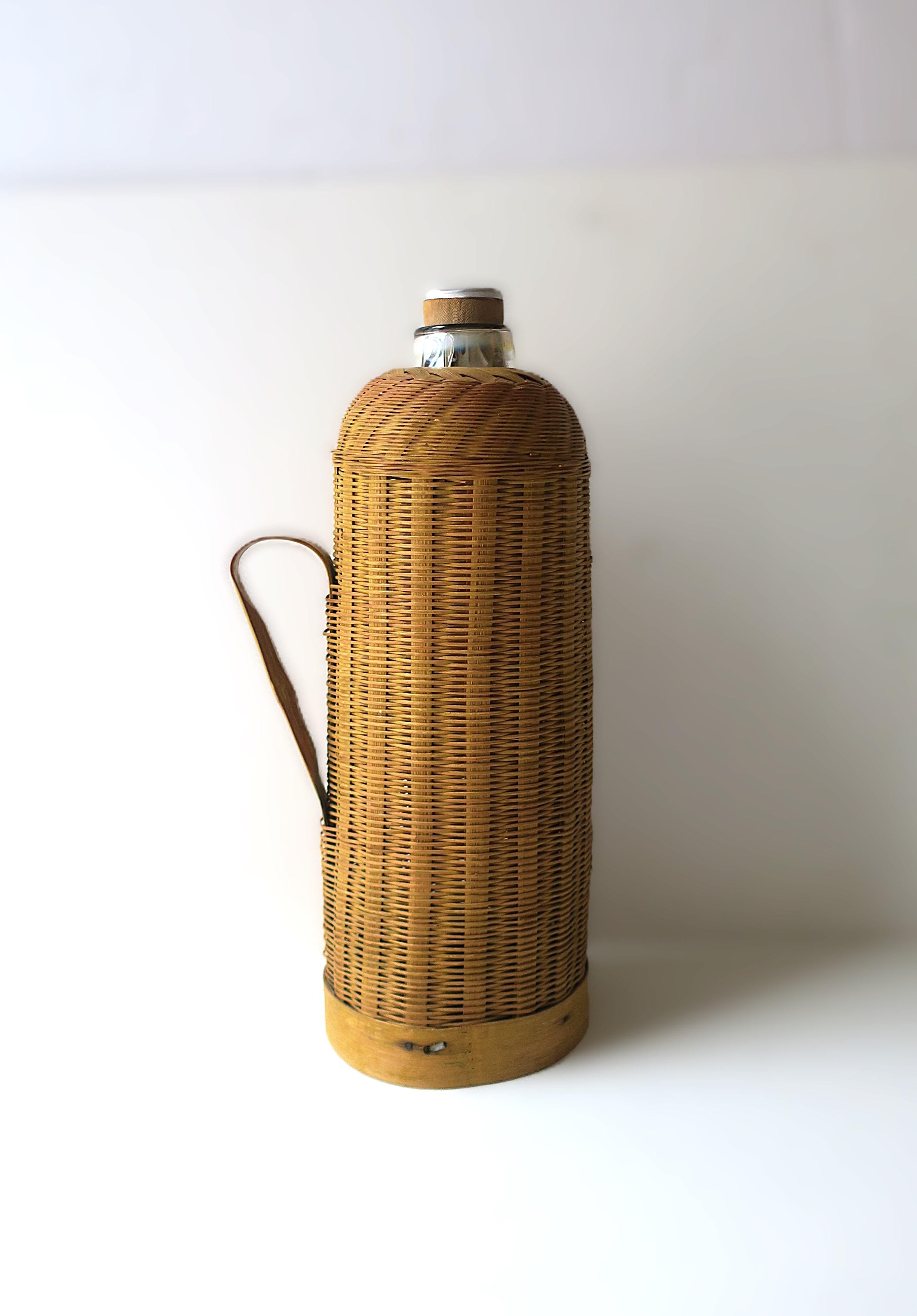 Chinese Antique Wicker Mercury Glass Thermos Pitcher For Sale