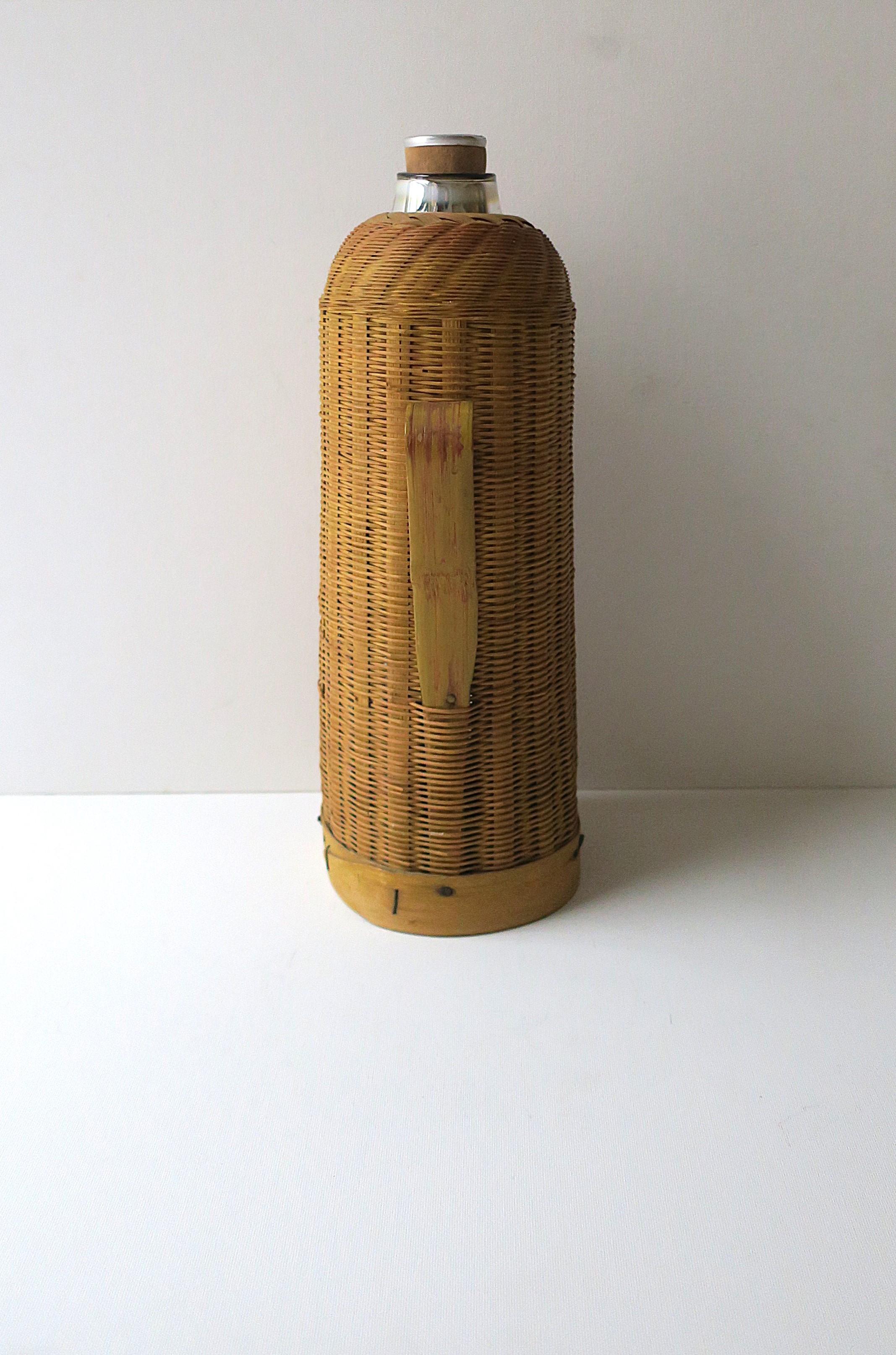 20th Century Antique Wicker Mercury Glass Thermos Pitcher For Sale