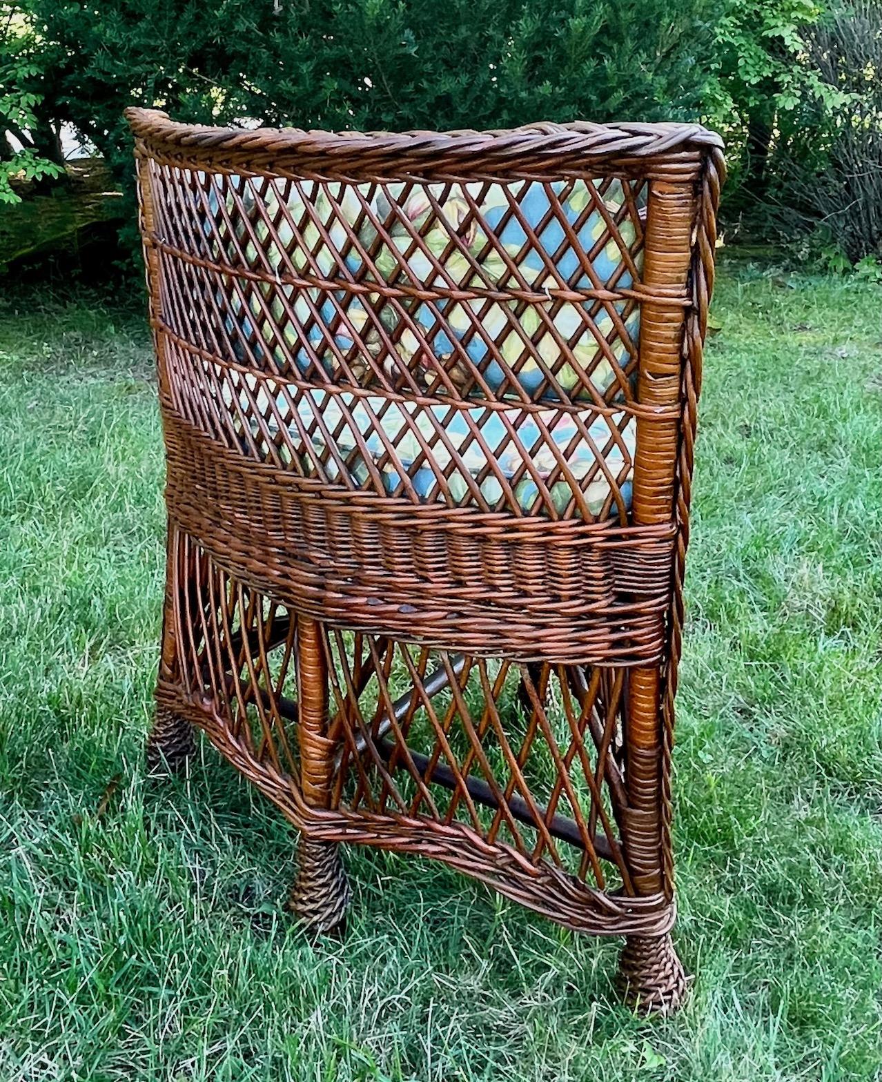 20th Century Antique Wicker Oak Top Card/Game Table and Four Matching Bar Harbor Style Chairs