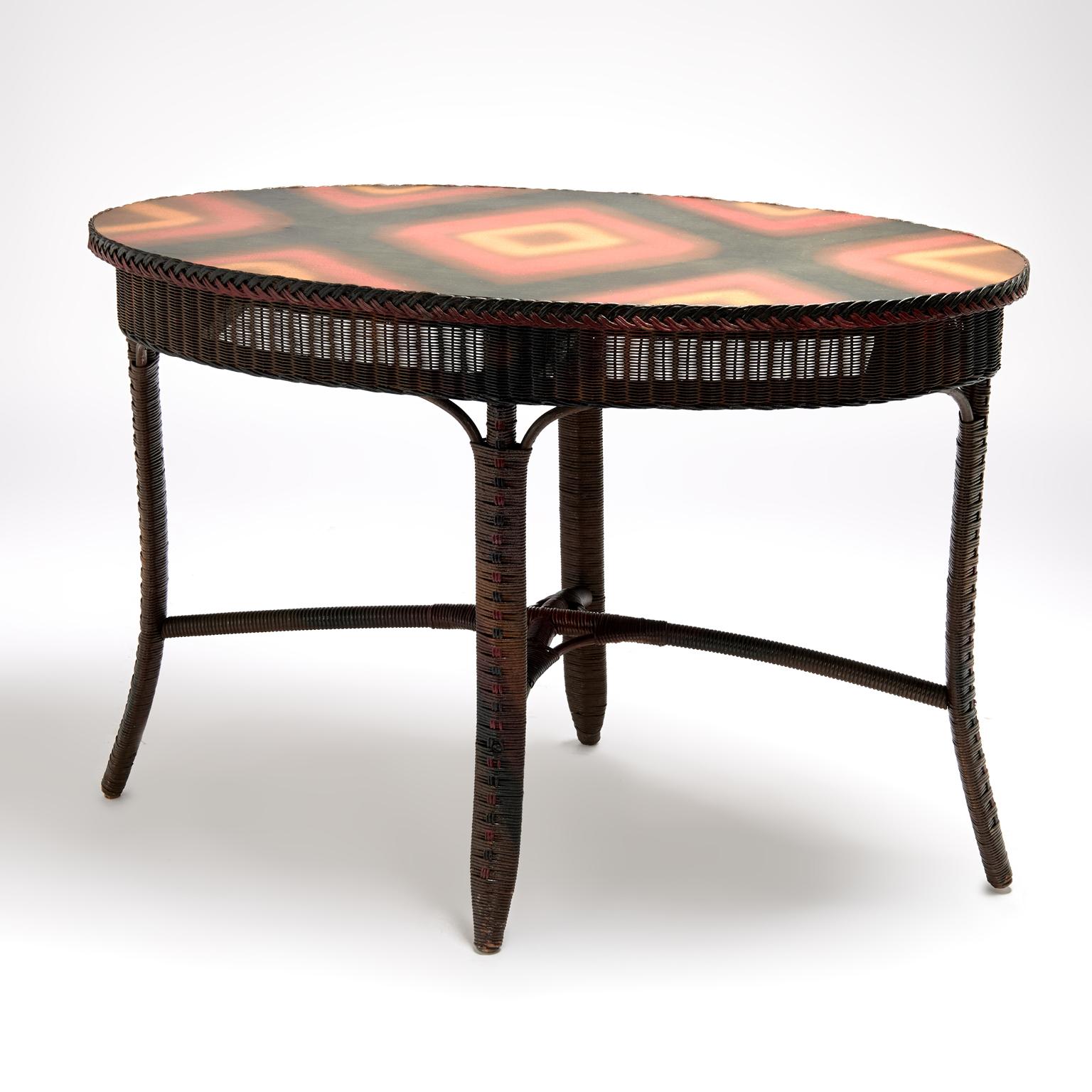 Art Deco Antique Wicker Oval Table by Lloyd Loom For Sale