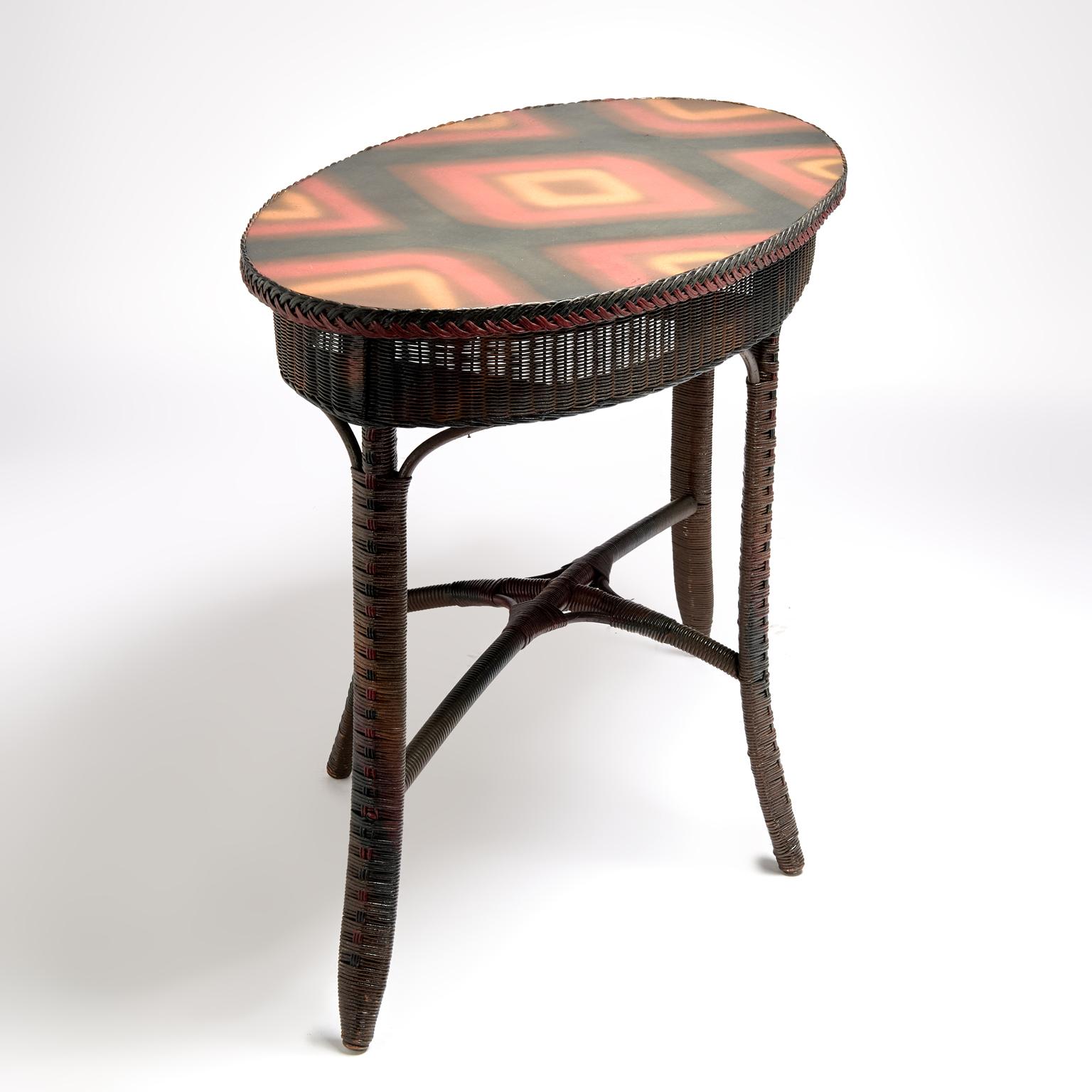 American Antique Wicker Oval Table by Lloyd Loom For Sale