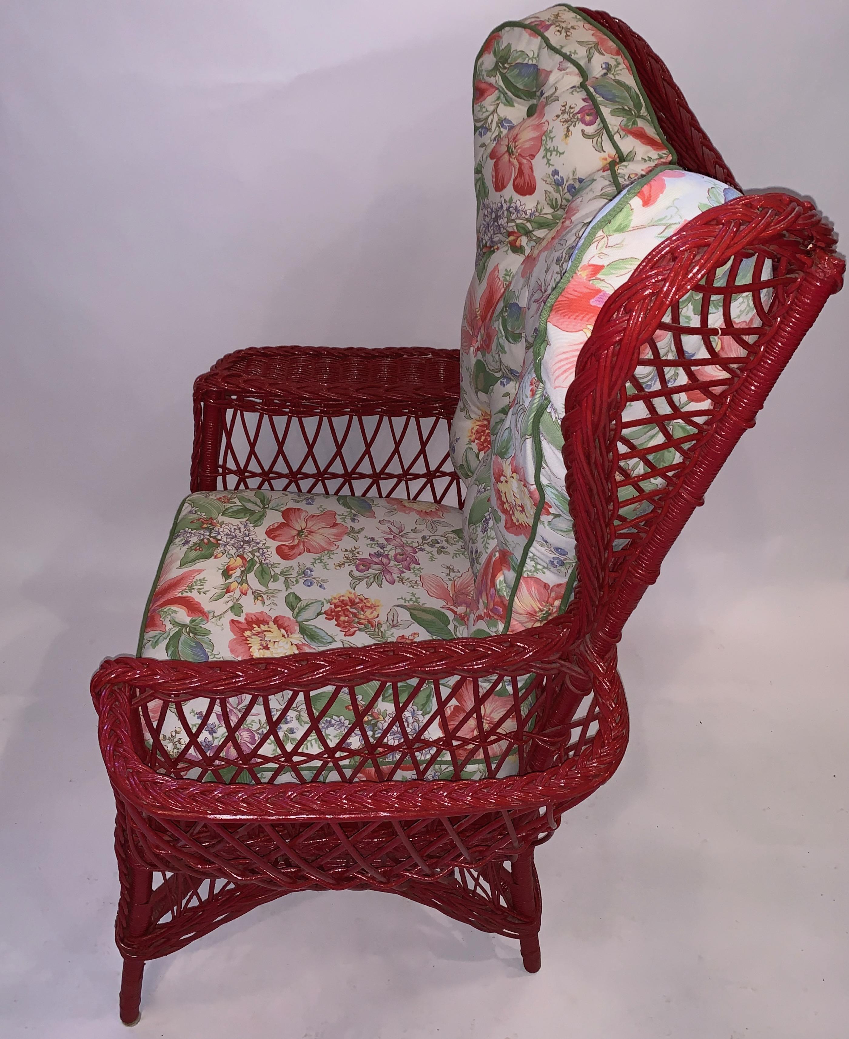 Painted Antique Wicker Oversized Bar Harbor Style Wing Chair