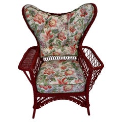 Antique Wicker Oversized Bar Harbor Style Wing Chair