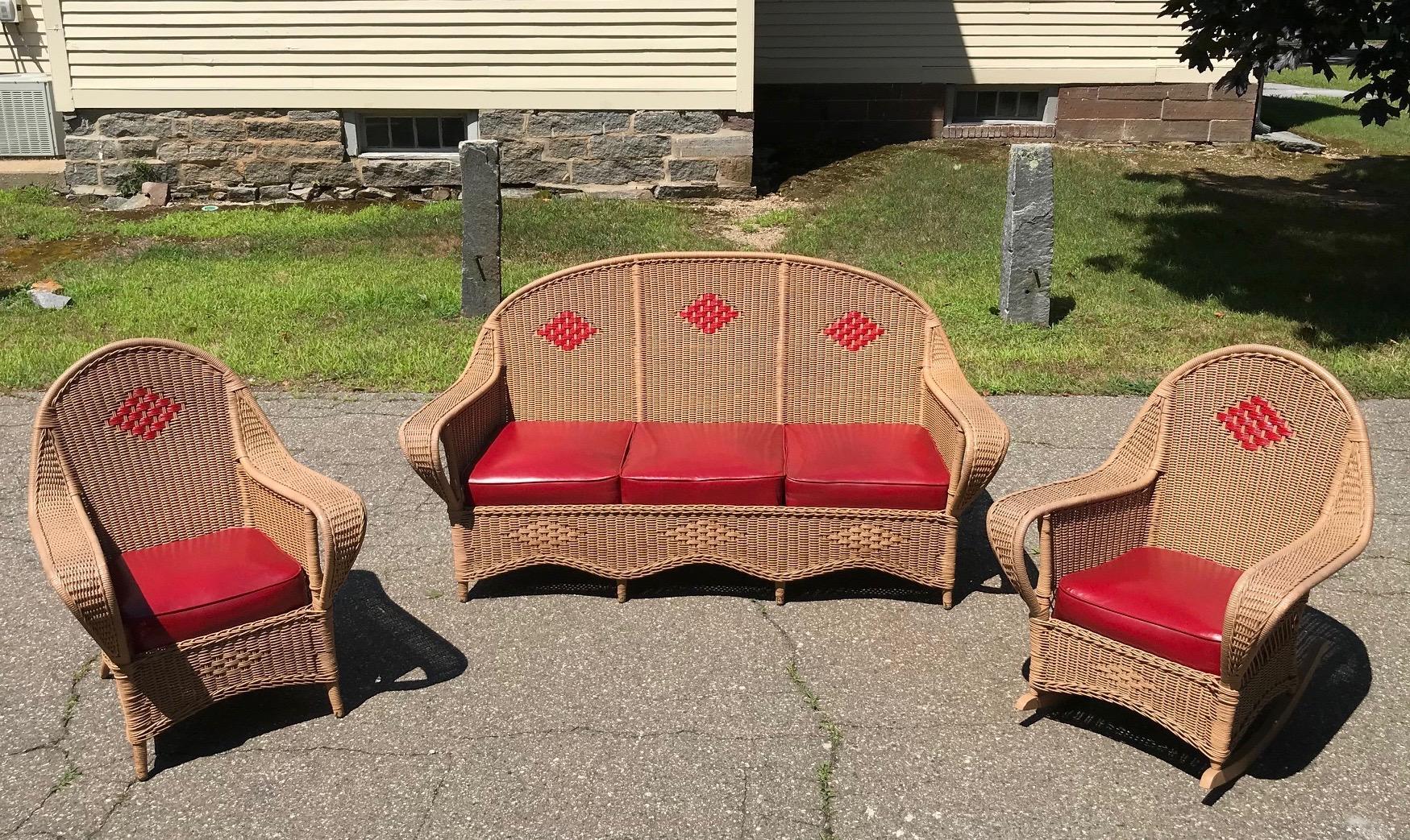 Hand-Woven Antique Wicker Porch Set