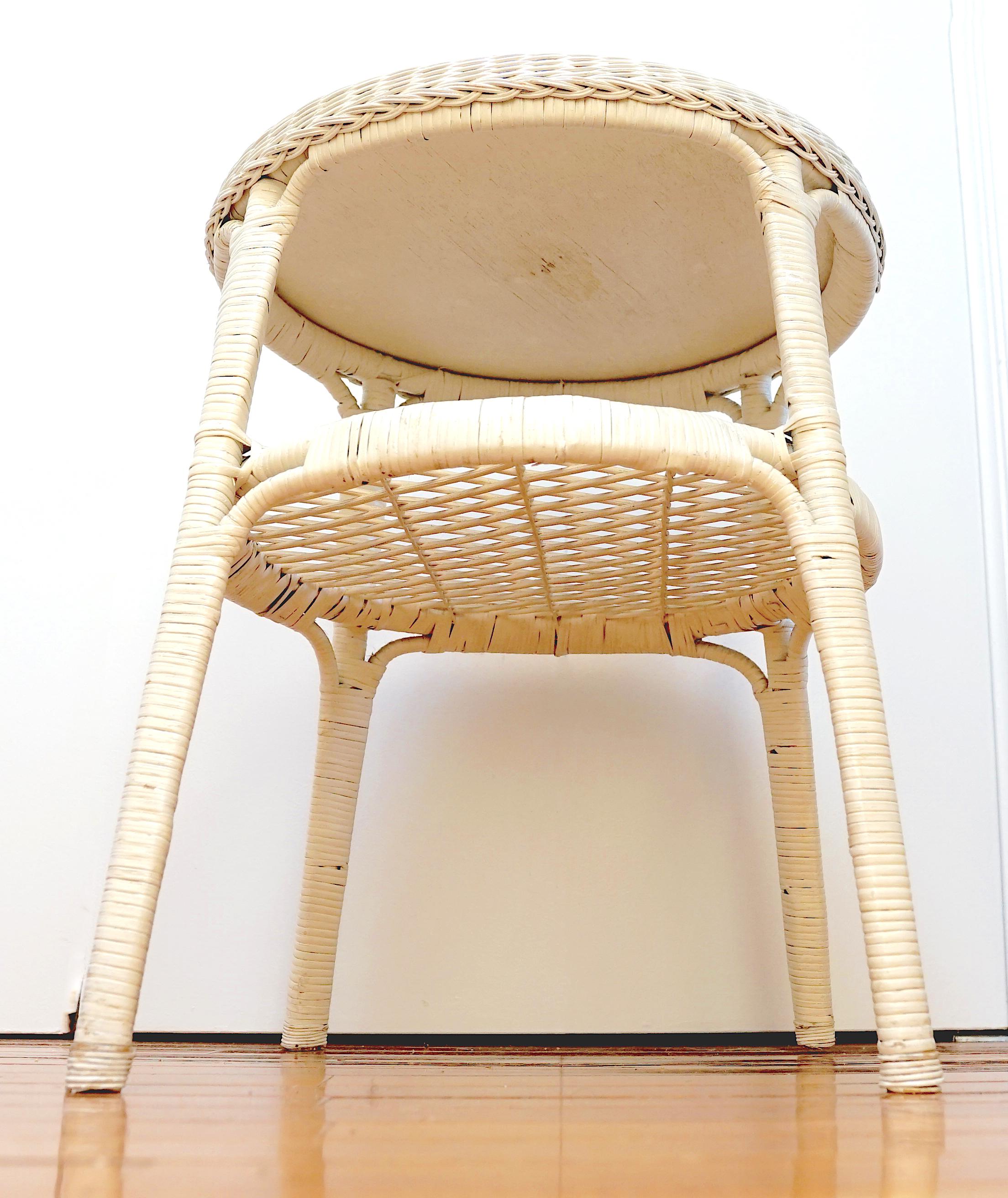 American Antique Wicker Rattan Chair and Vintage Side Table   For Sale
