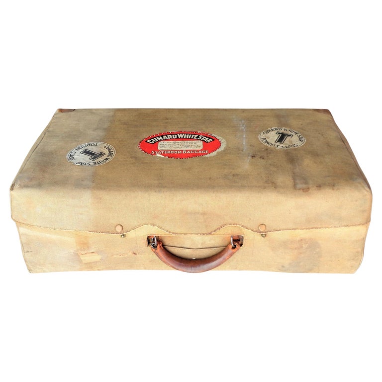 Wicker Rattan Travel Case w/ Canvas Cover, Cunard White Star Line 1930