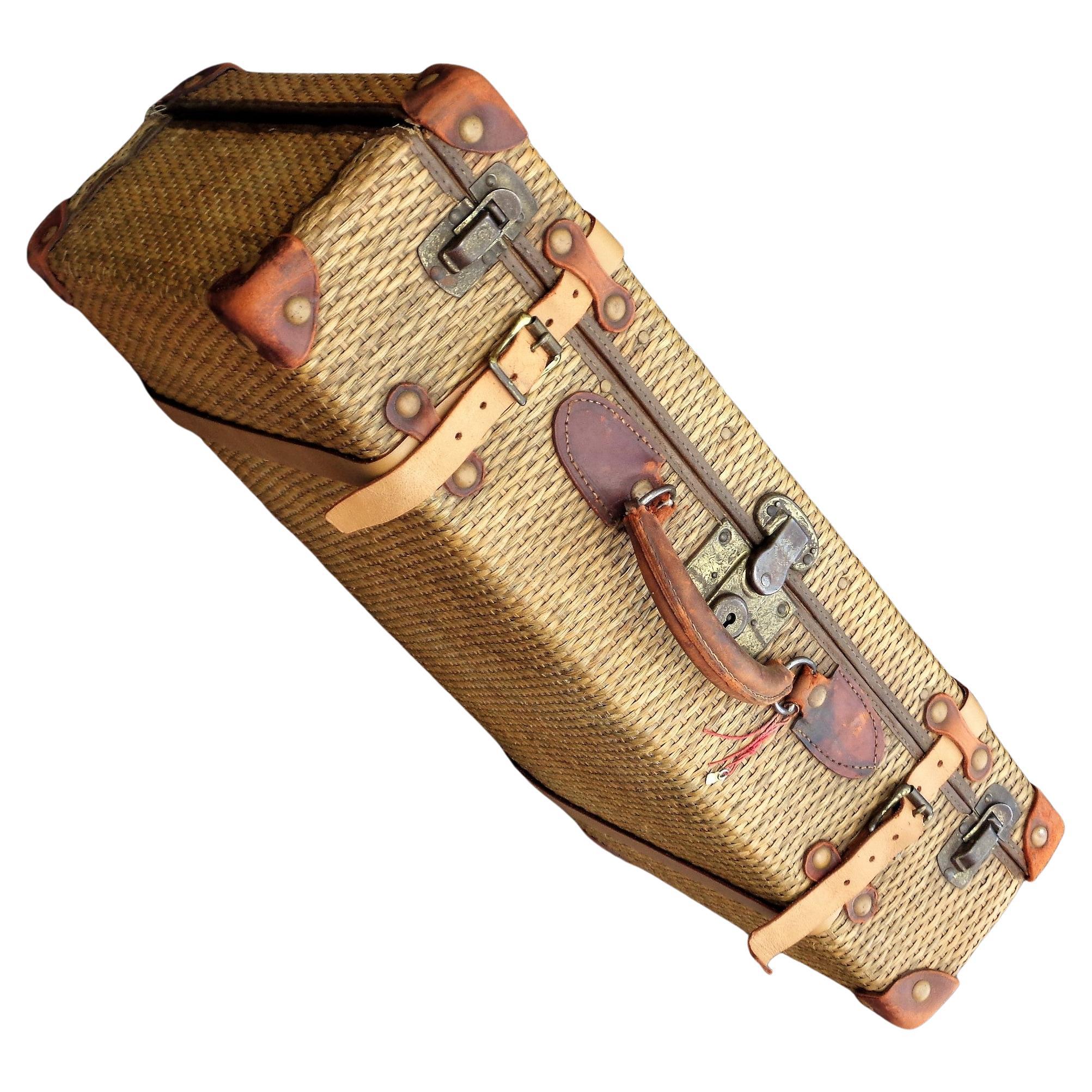 Wicker Rattan Travel Case w/ Canvas Cover, Cunard White Star Line 1930's  For Sale at 1stDibs