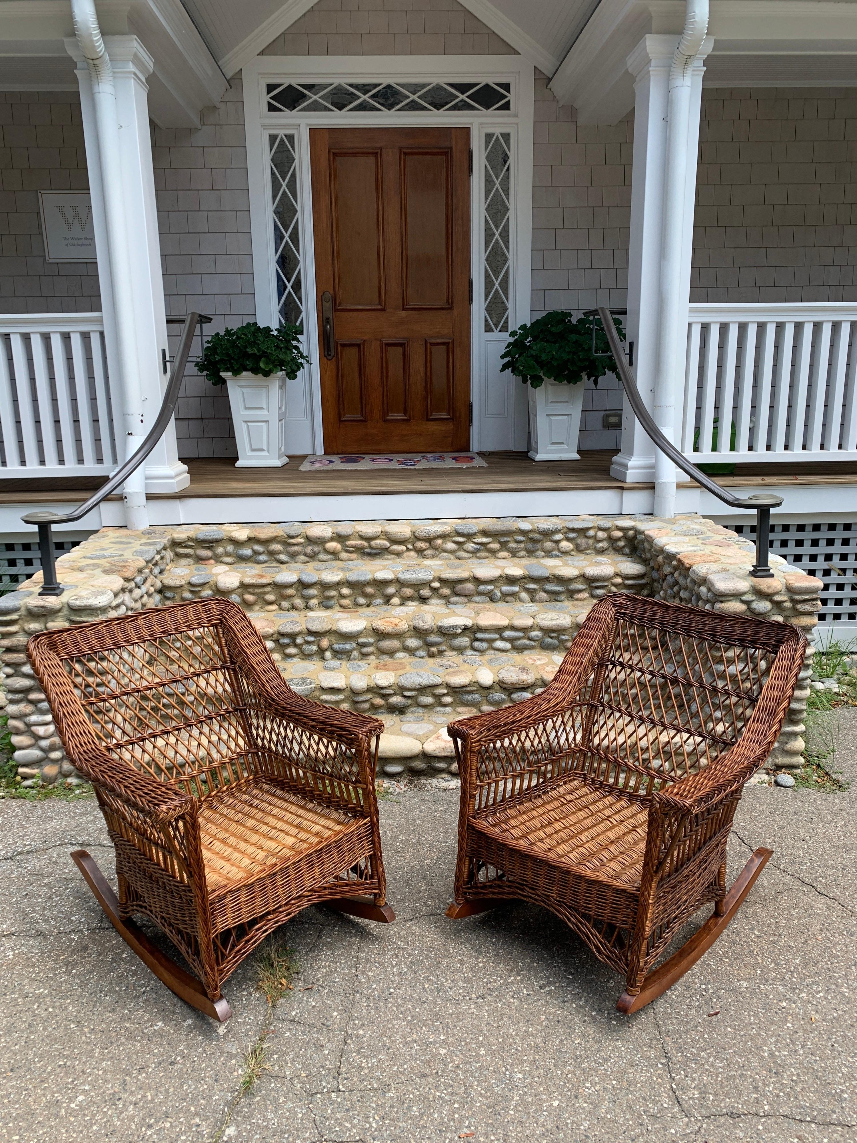 Hand-Woven Antique Wicker Rocking Chairs