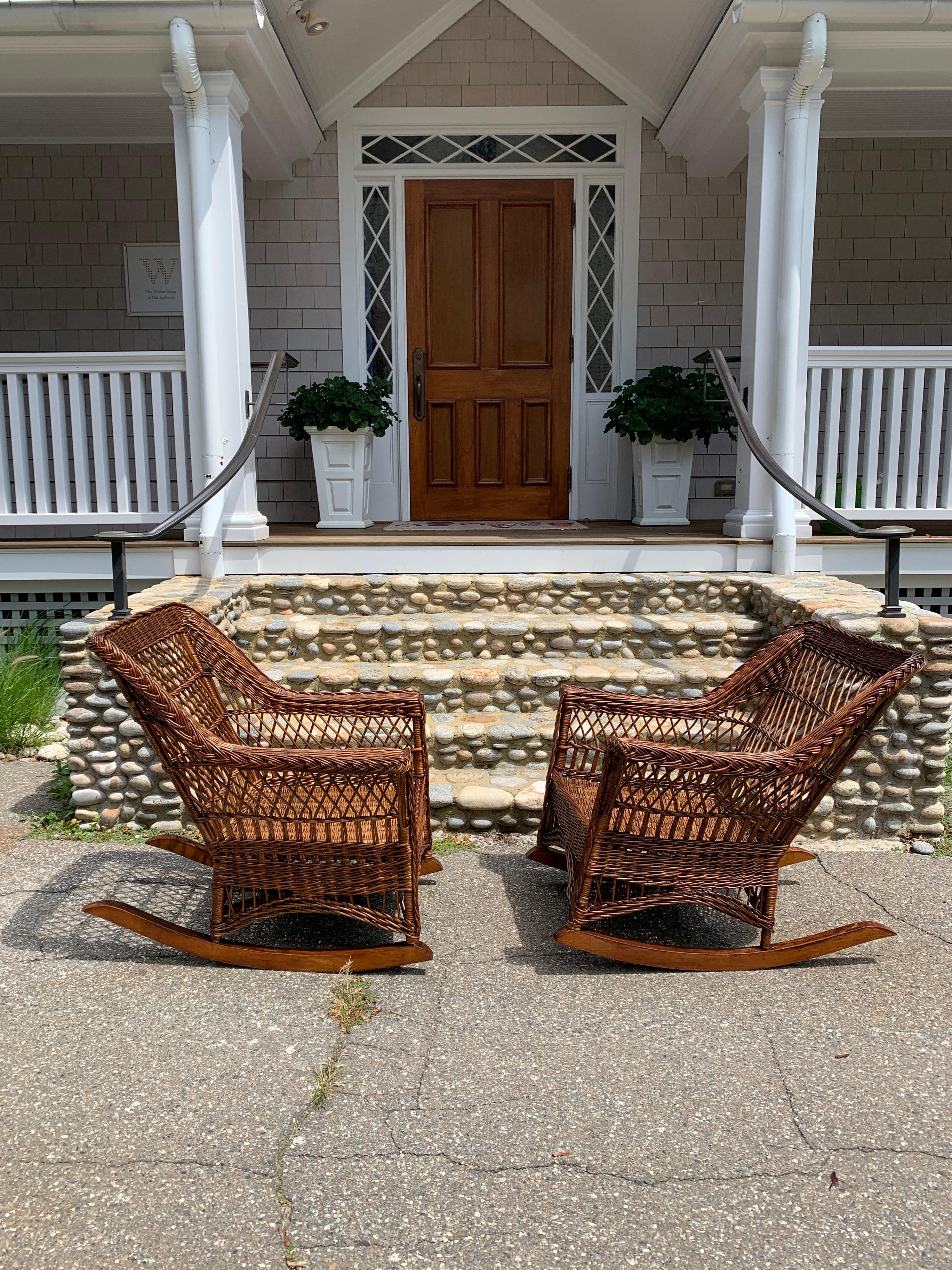 Antique Wicker Rocking Chairs In Good Condition In Old Saybrook, CT