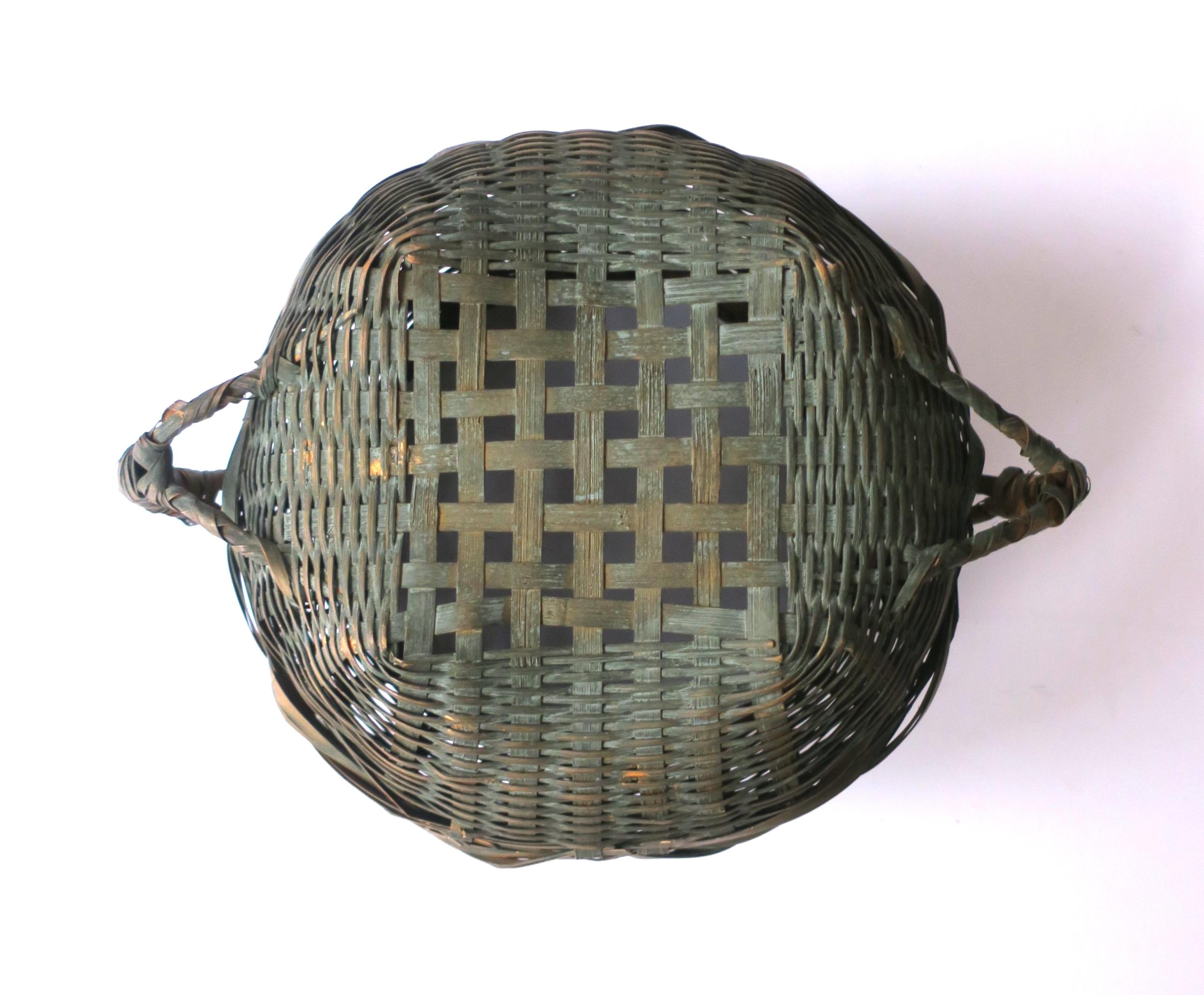 20th Century Antique Wicker Green Splint Basket For Sale
