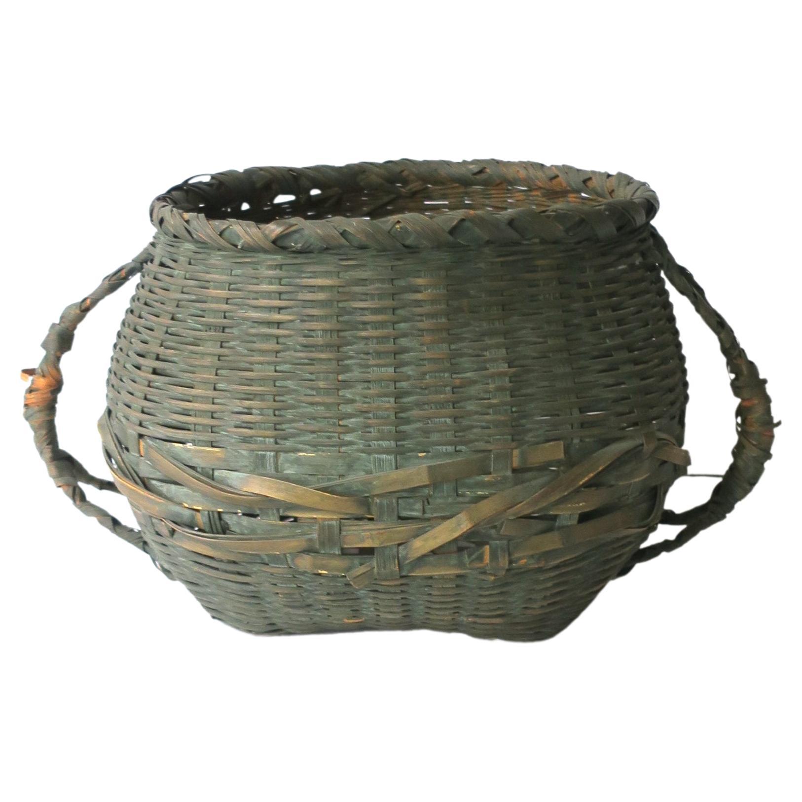 Antique Wicker Green Splint Basket For Sale