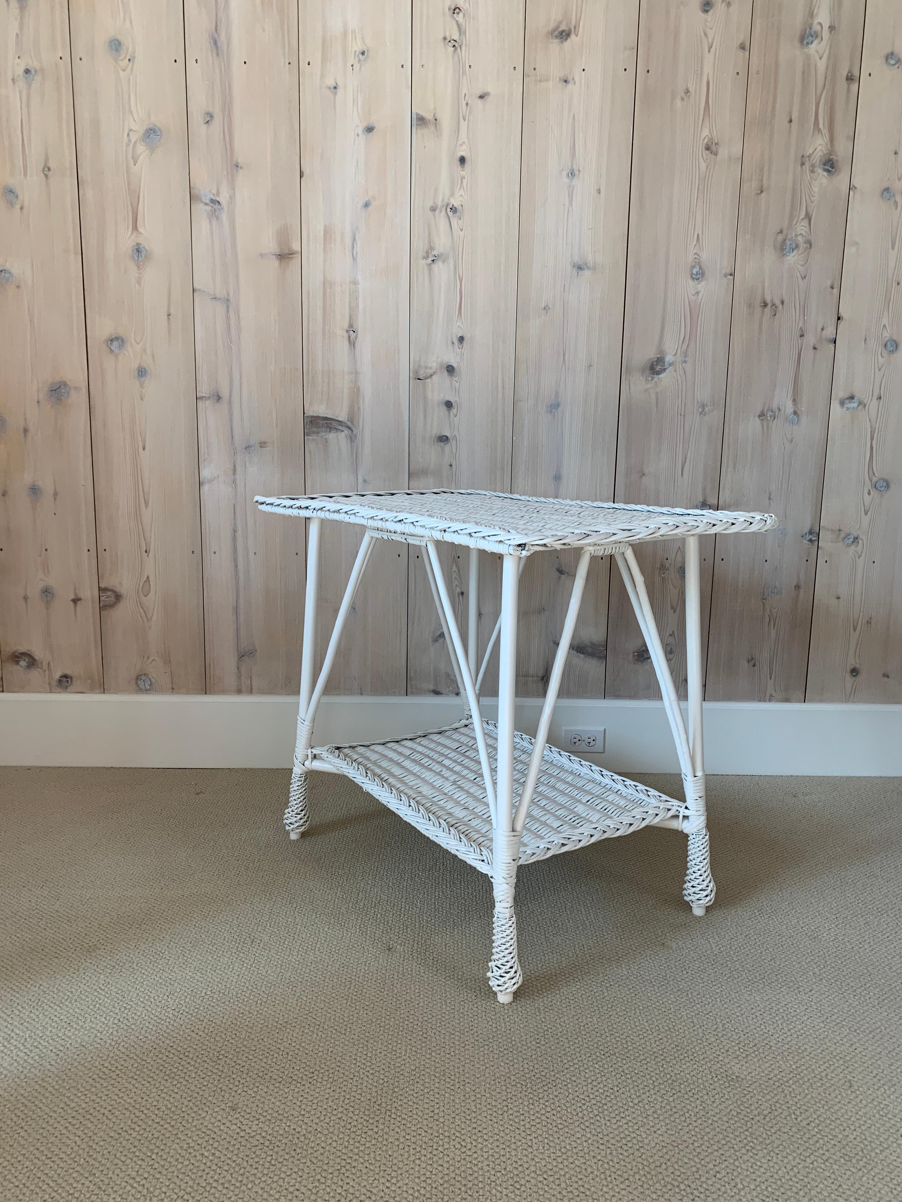 Hand-Woven Antique Wicker Table For Sale