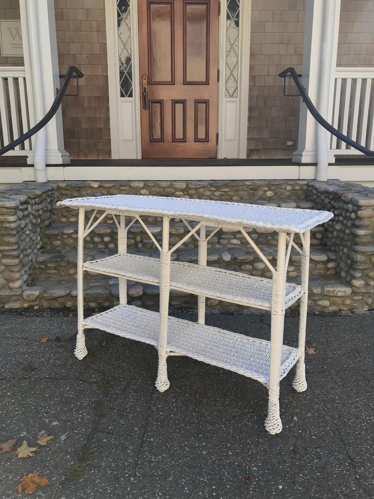 Antique Wicker Table with Three Shelves at 1stDibs